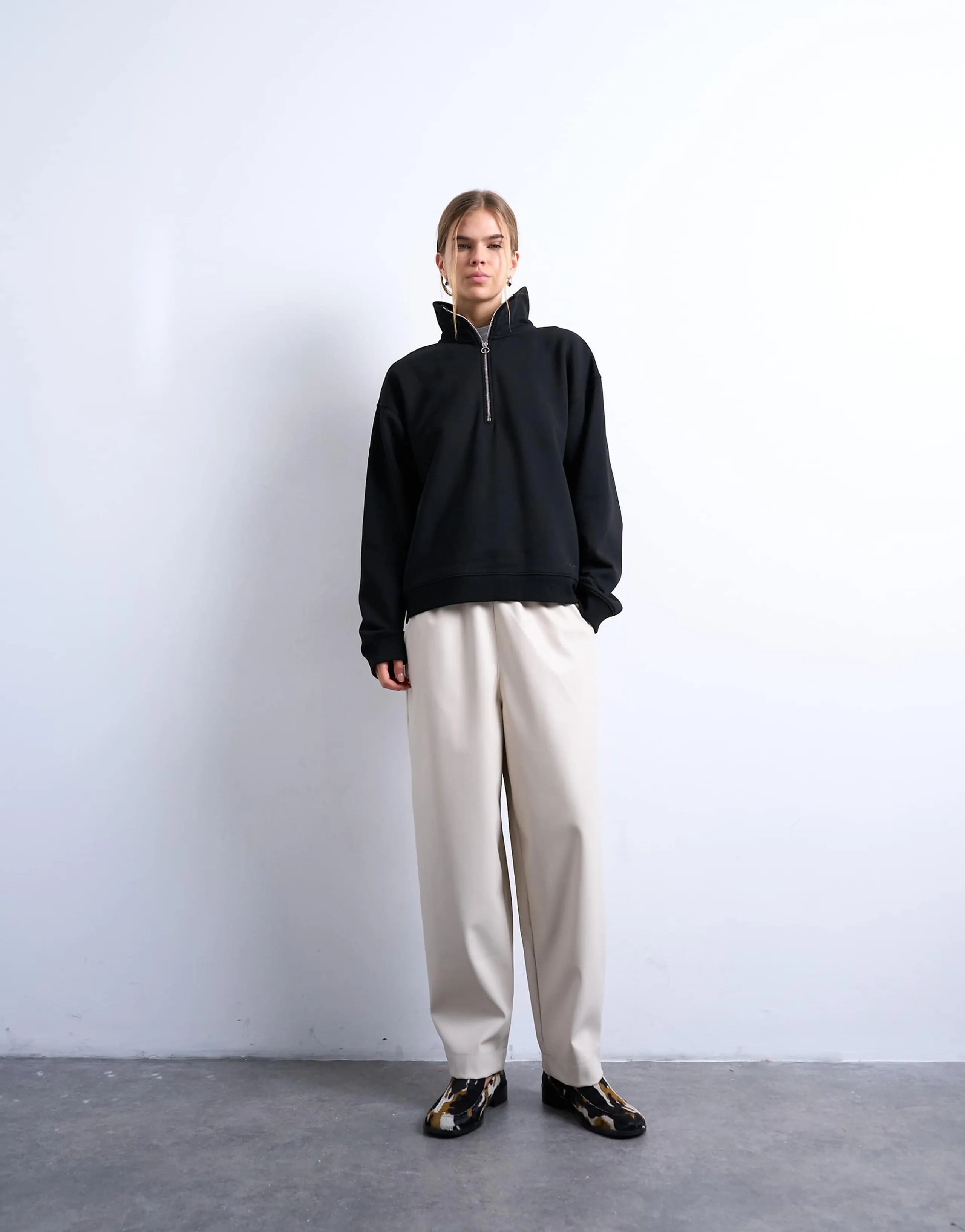 Topshop faux leather awkward length pull-on pants in ecru
