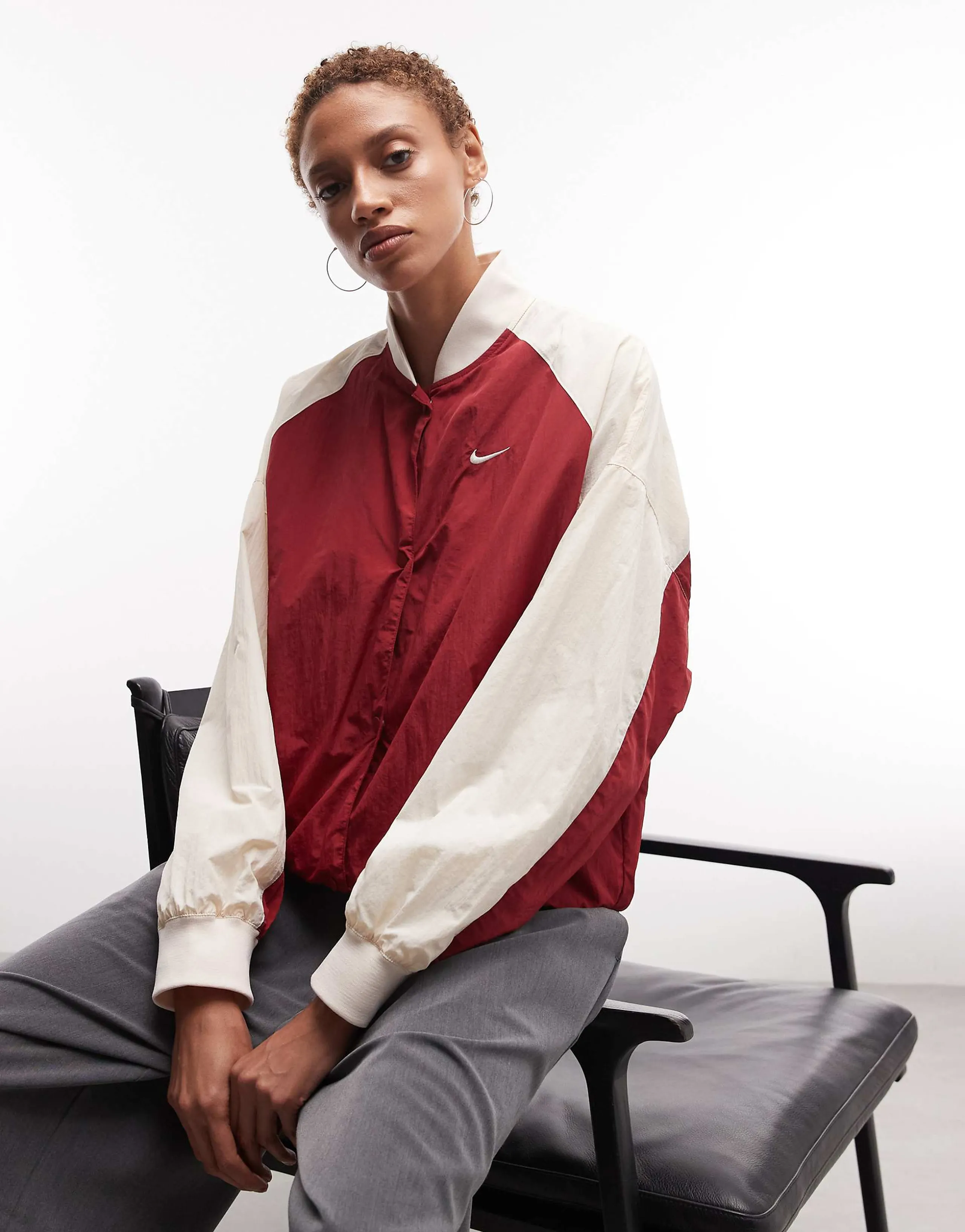 Nike Street varsity jacket in off white and red