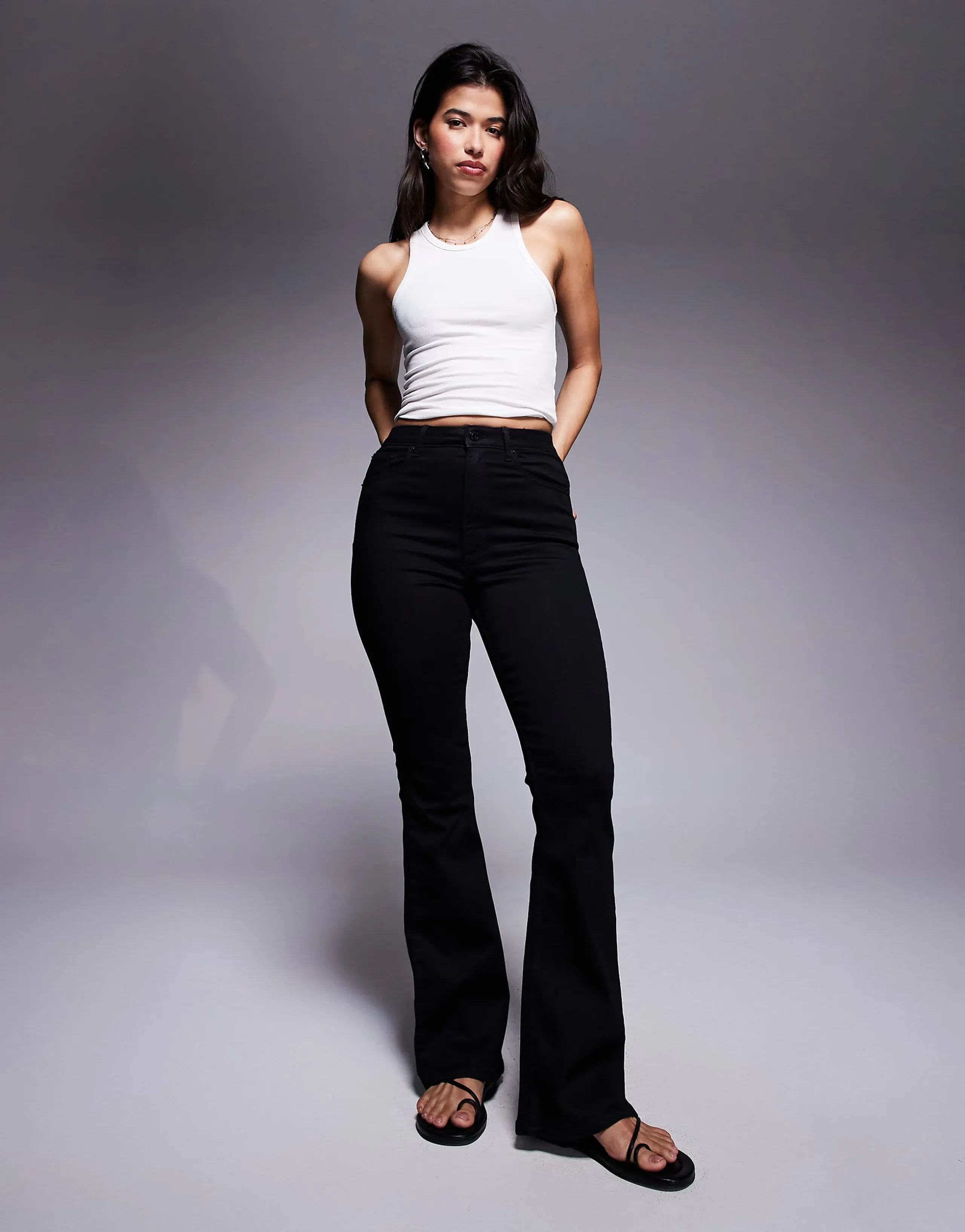 ASOS DESIGN Hourglass power stretch sculpt flare jeans in black