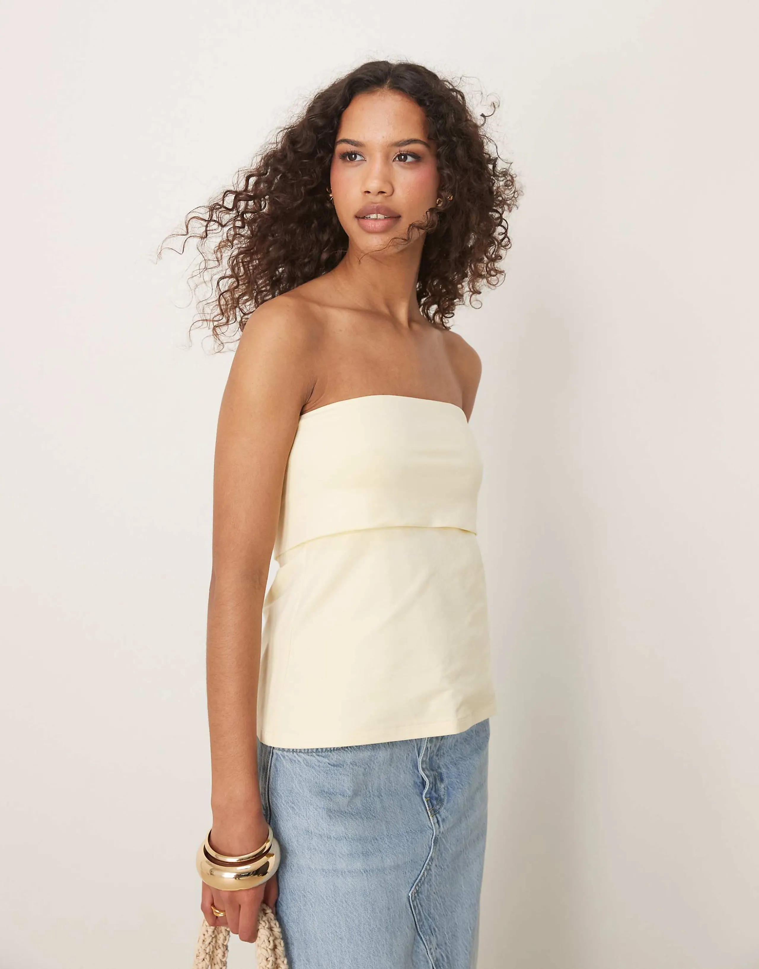 Abercrombie & Fitch foldover longline tube top in yellow