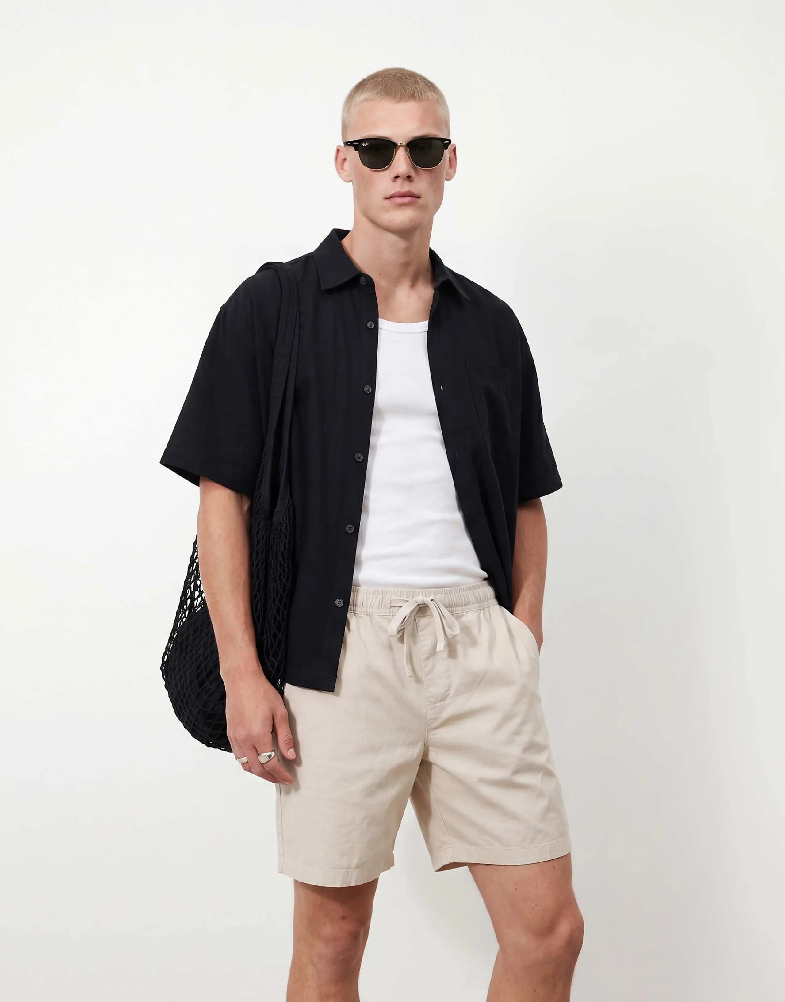 ASOS DESIGN short length linen blend shorts in stone