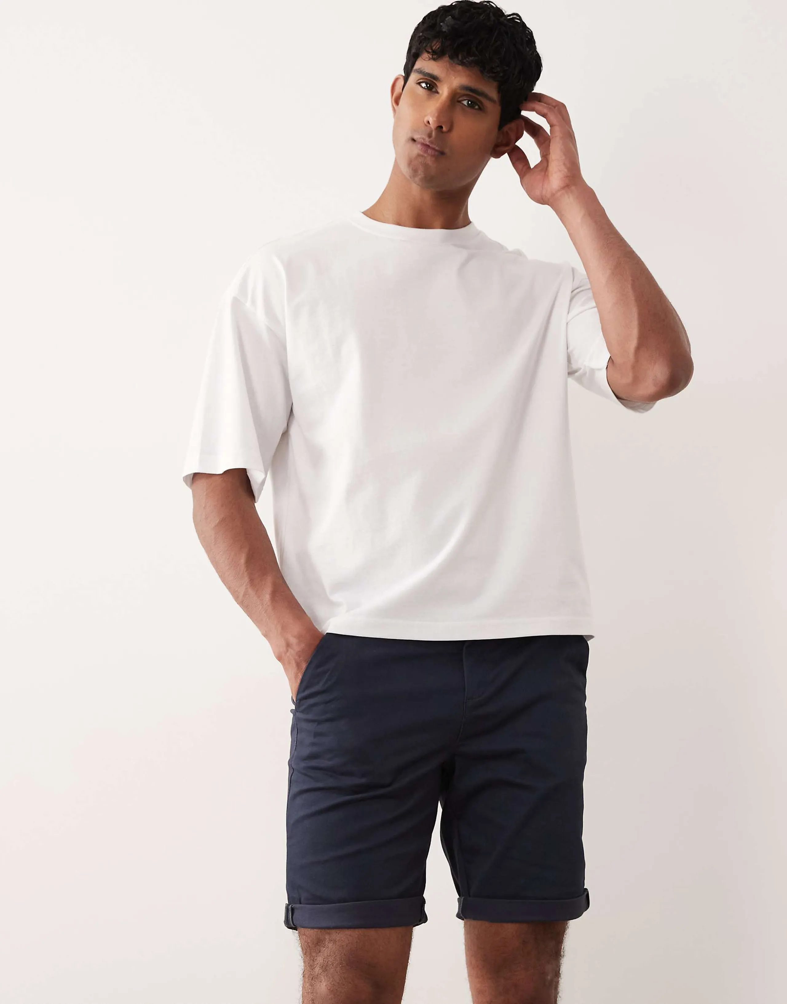 ONLY & SONS regular fit chino shorts in dark blue