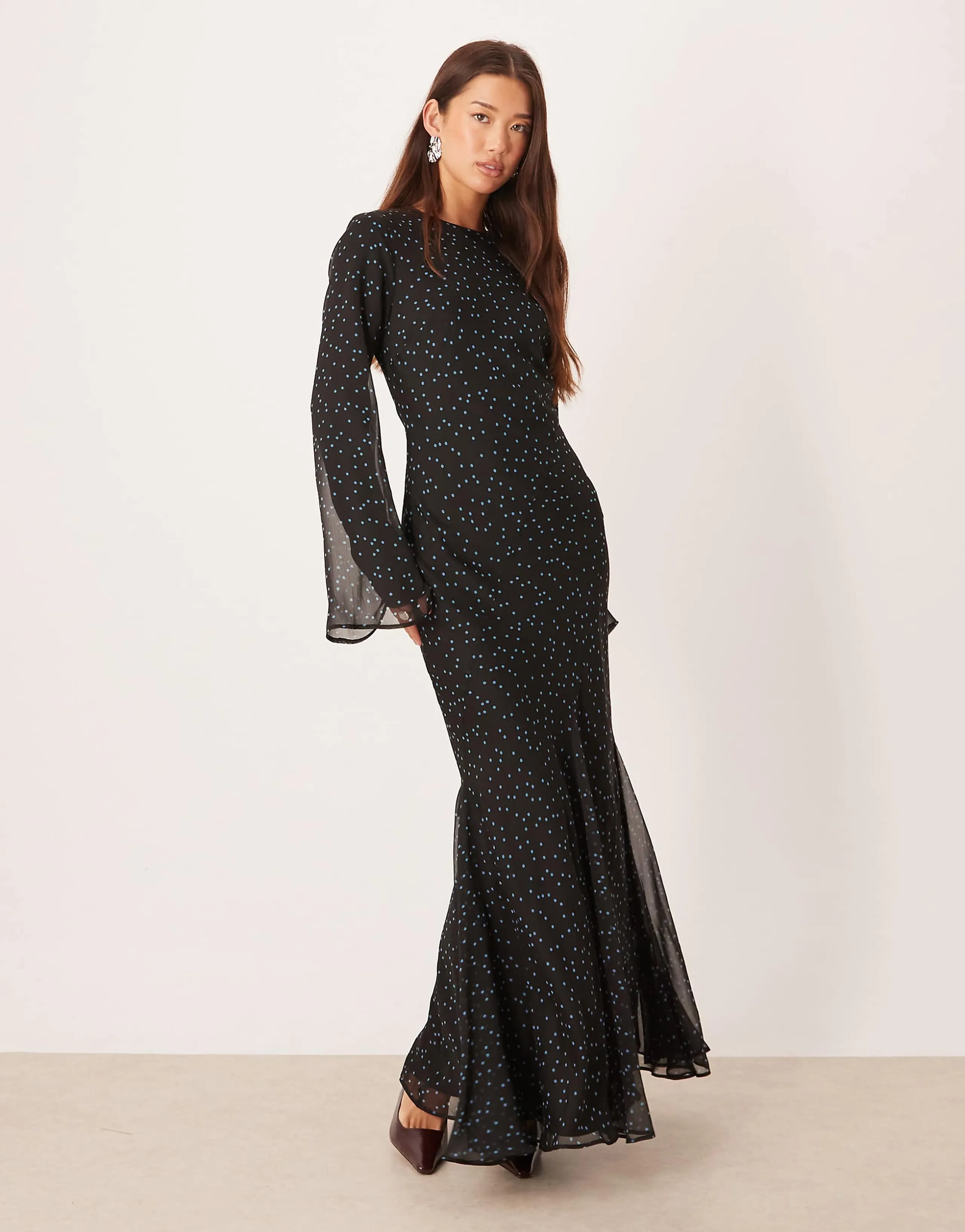 ASOS DESIGN flare sleeve maxi dress in spot print