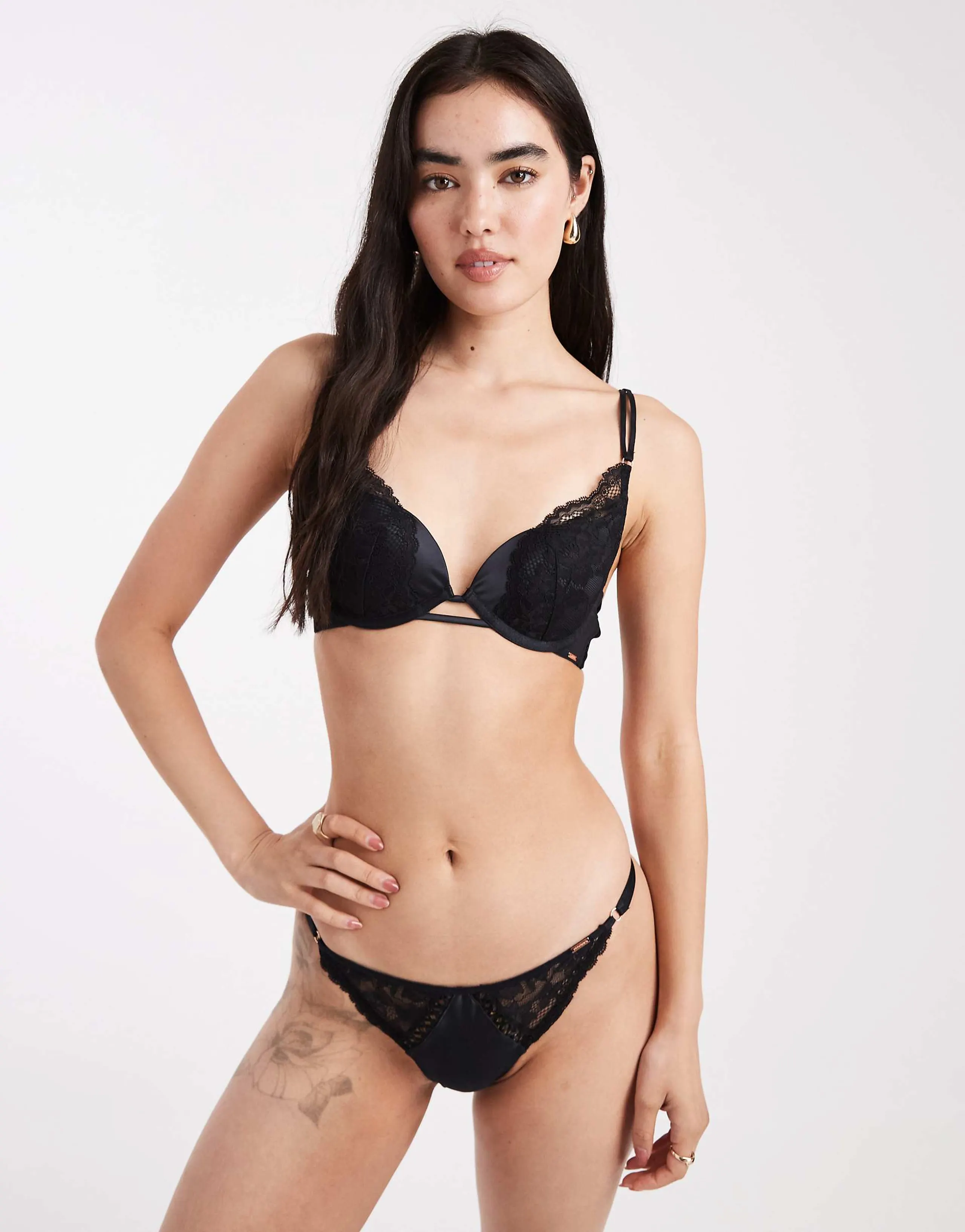 Dorina Lyra Satin light padded plunge bra in black