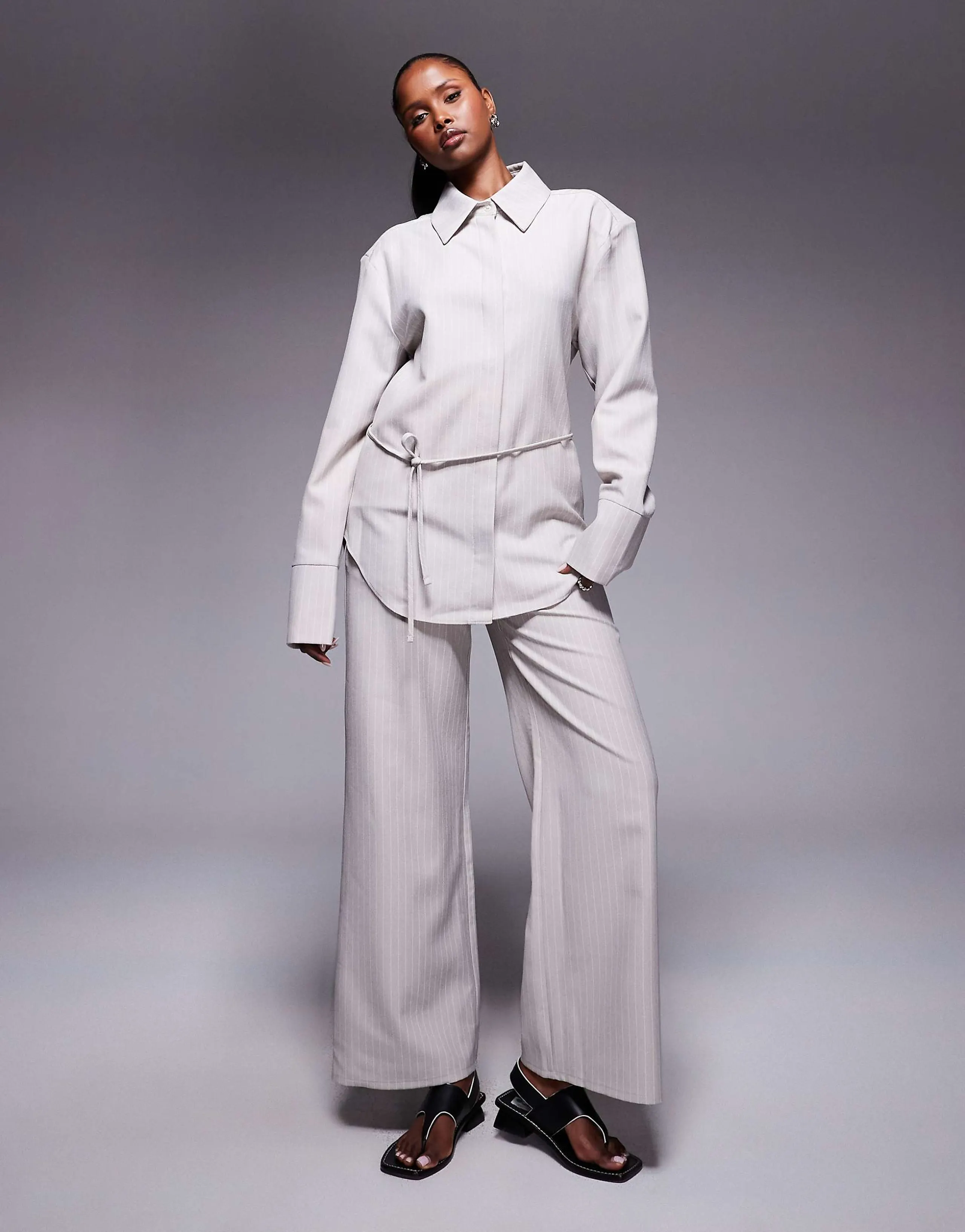 ASOS DESIGN wide leg pants in pinstripes - part of a set