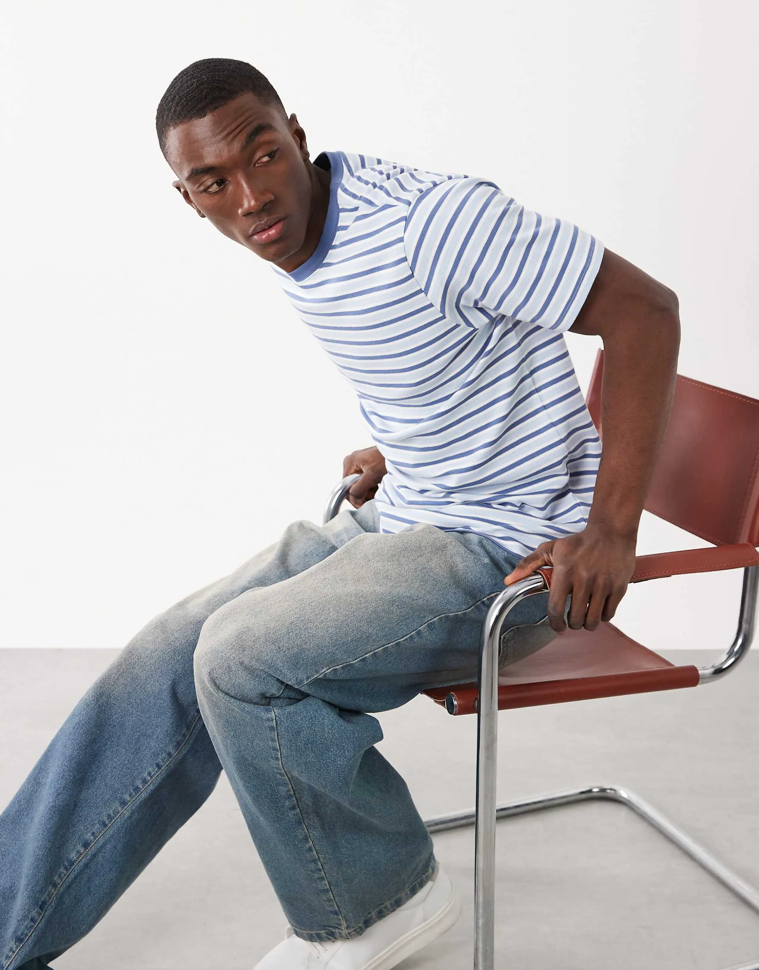 Threadbare short sleeve striped T-shirt in white and blue