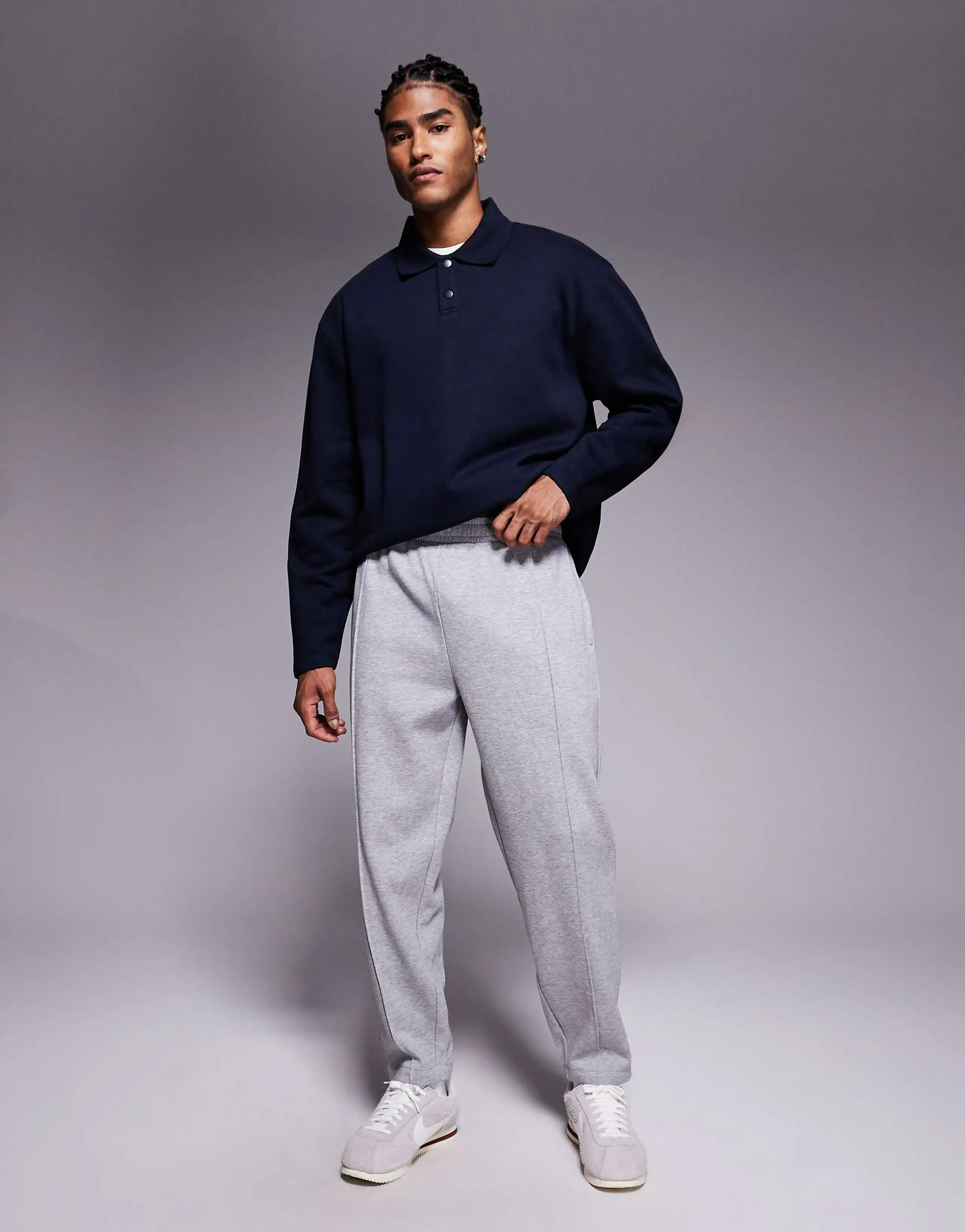 ASOS DESIGN tapered sweatpants with pin tucks in heather gray