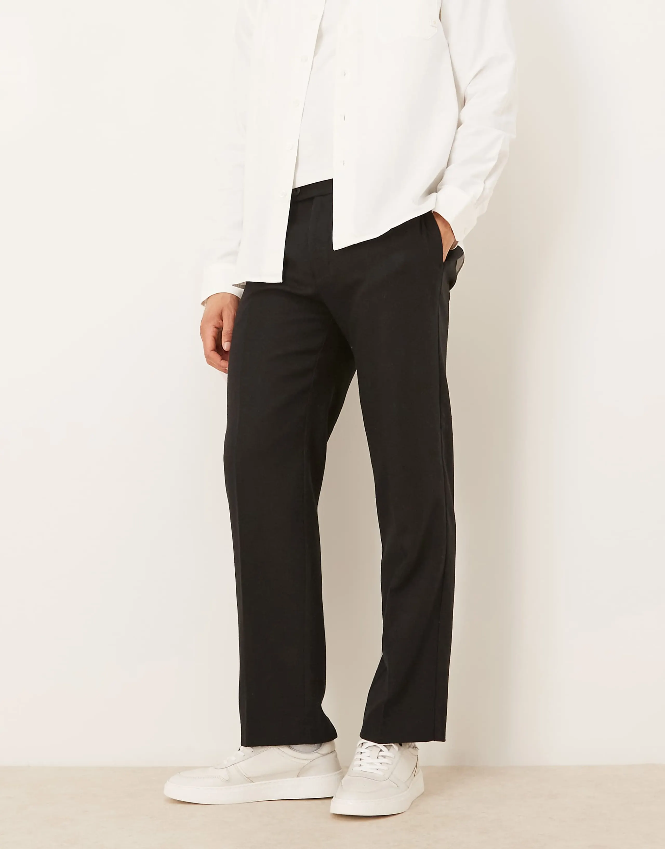 ASOS DESIGN tailored straight leg pants with wool blend in black with side adjusters