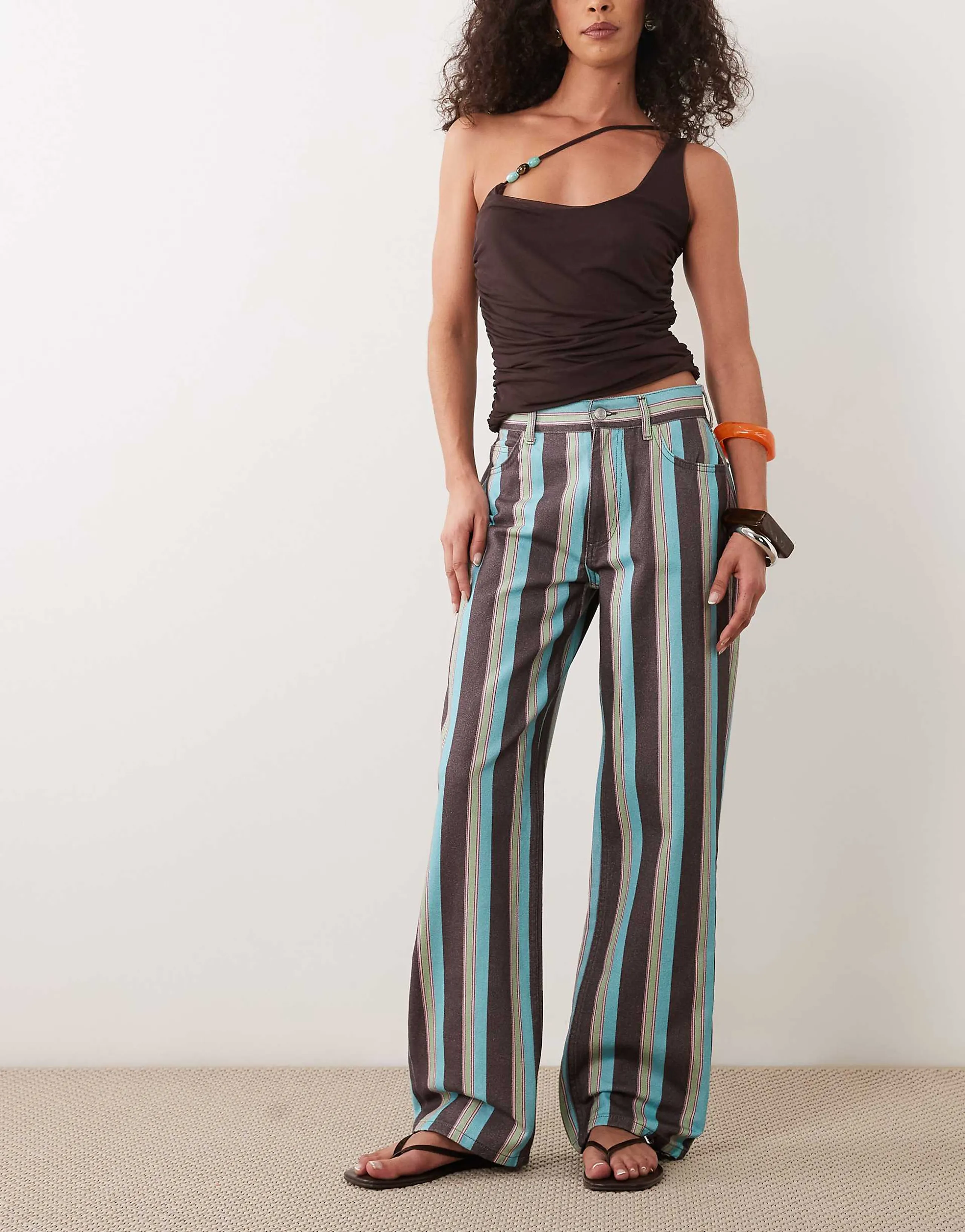 ASOS DESIGN stripe dad jeans in multi stripe