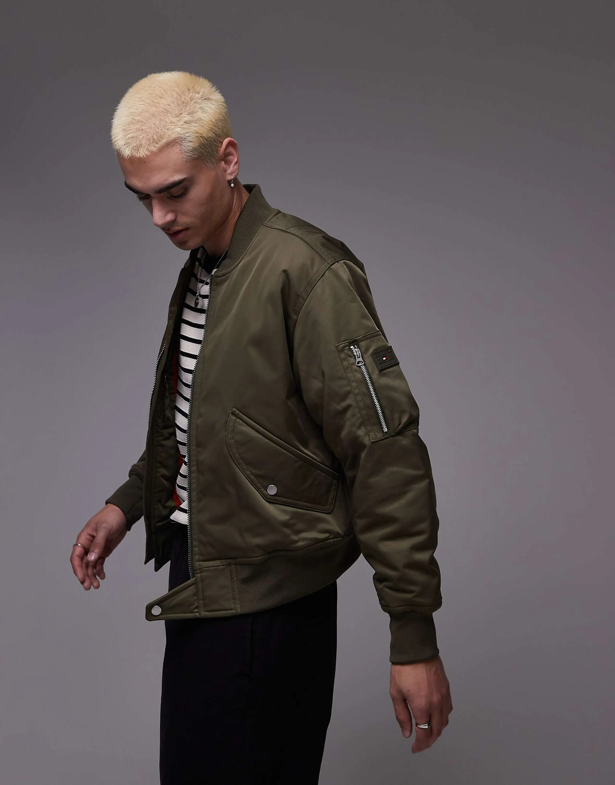 Tommy Hilfiger premium bomber jacket in army green 