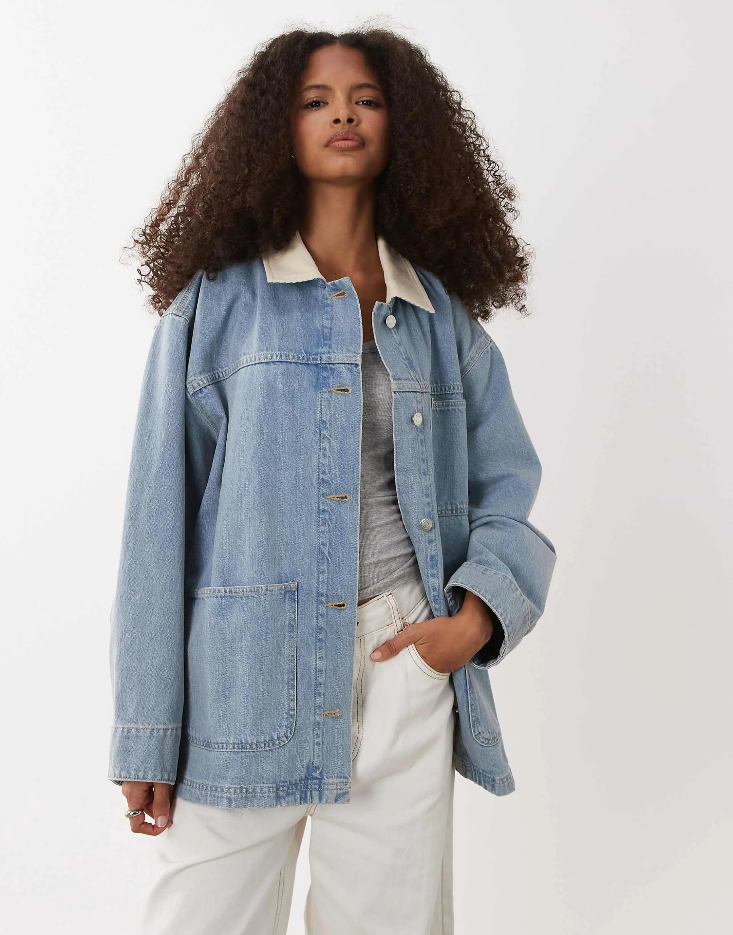ARKET denim utility barn jacket with corduroy collar in blue