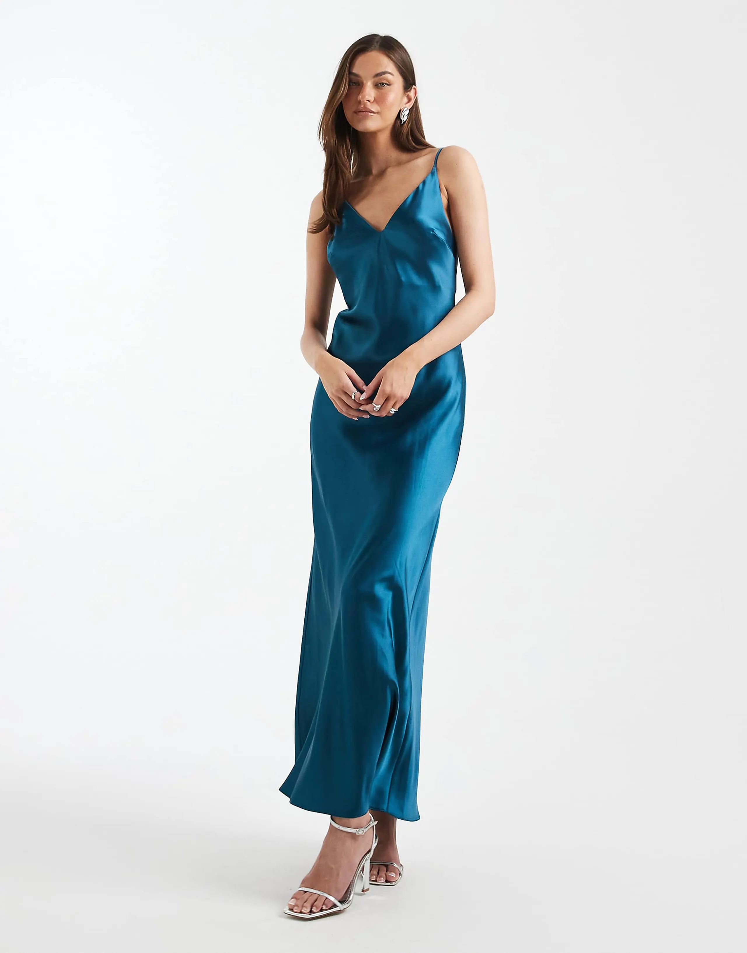 ASOS DESIGN Tall v-neck cami satin midi slip dress in teal