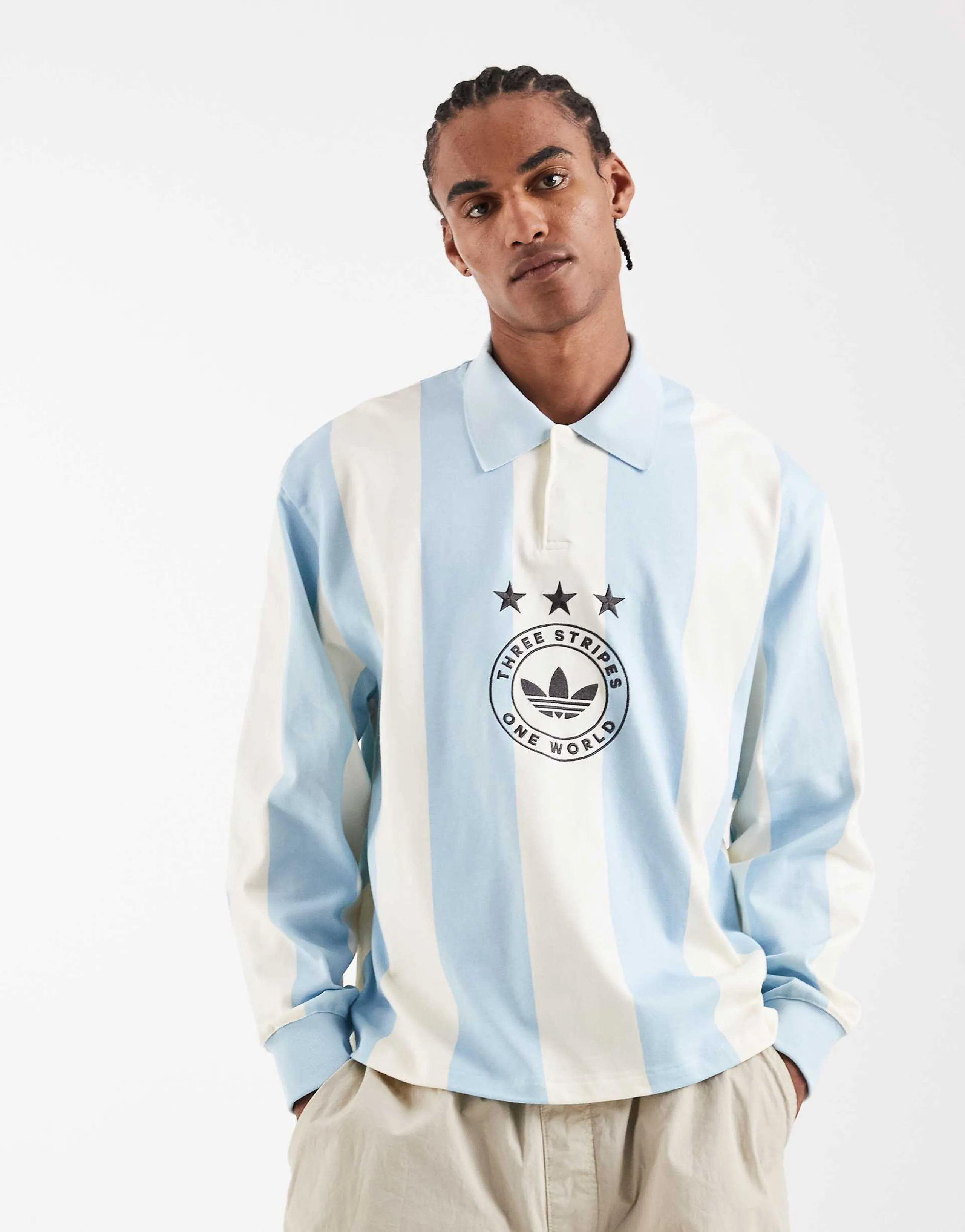 adidas Originals hockey jersey in blue and cream stripe