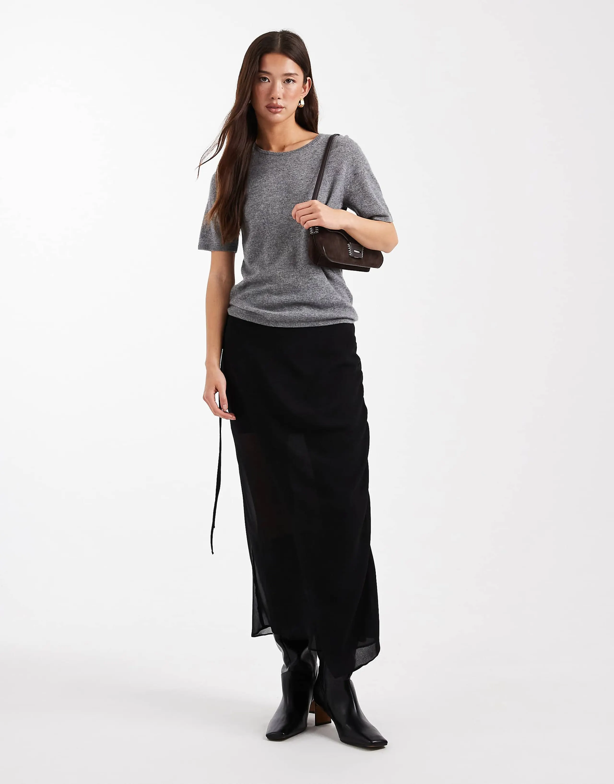 ASOS DESIGN sheer and solid wrap maxi skirt in black