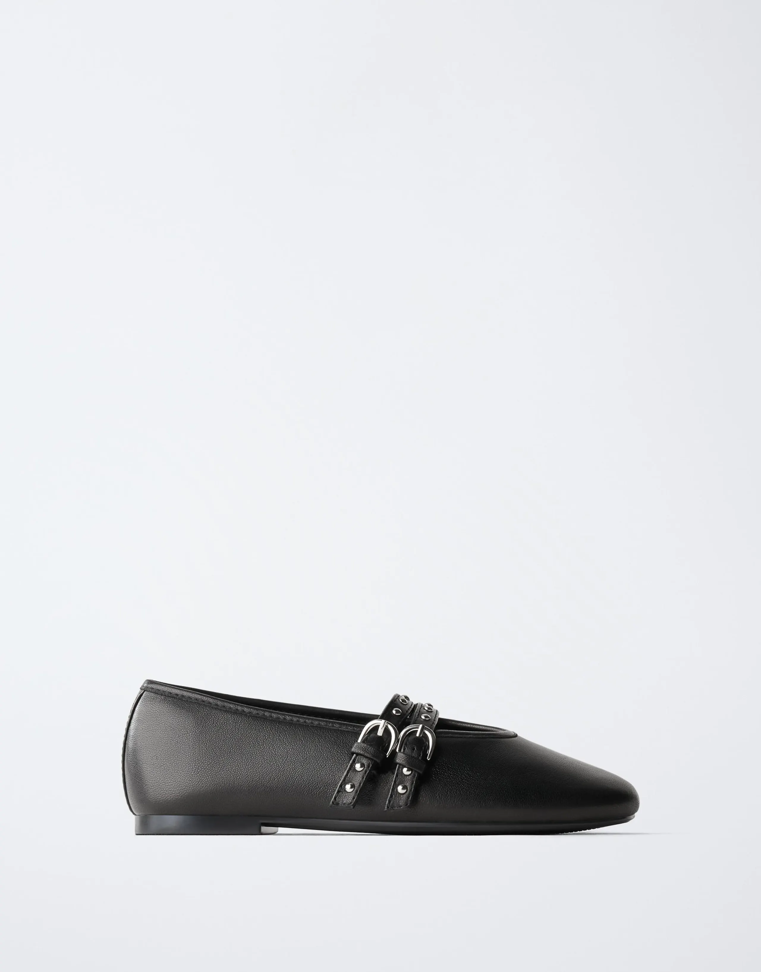 DOUBLE BUCKLE LEATHER BALLERINA SHOES