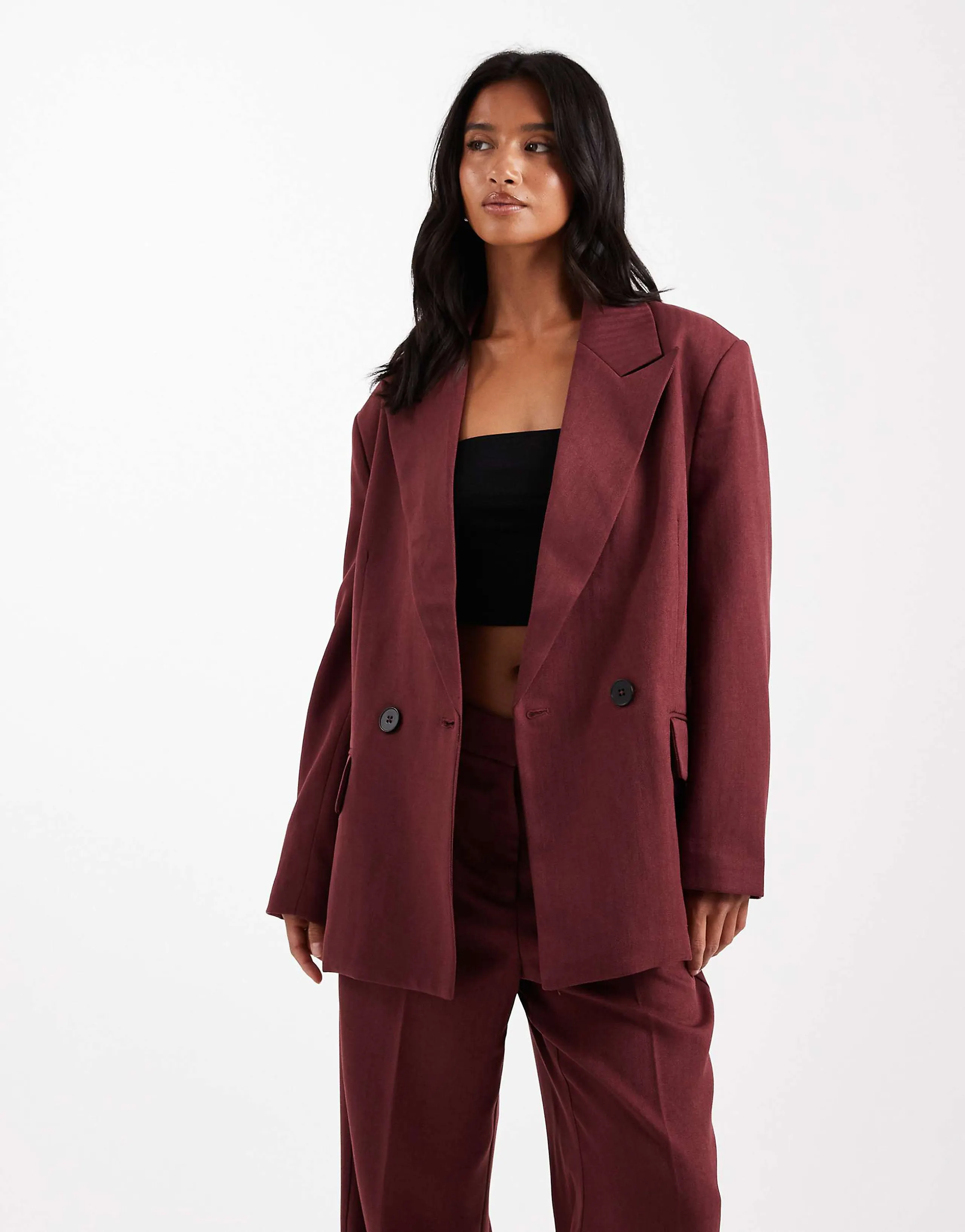 Vero Moda Petite tailored herringbone blazer in burgundy - part of a set