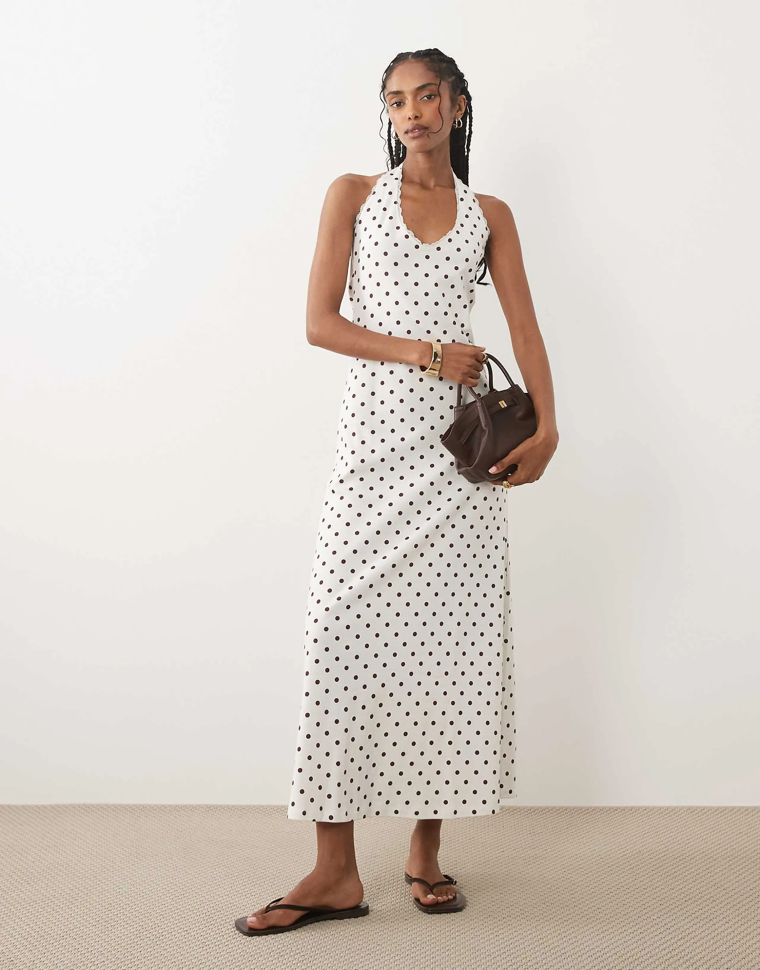 Miss Selfridge halterneck maxi dress in polka dot print