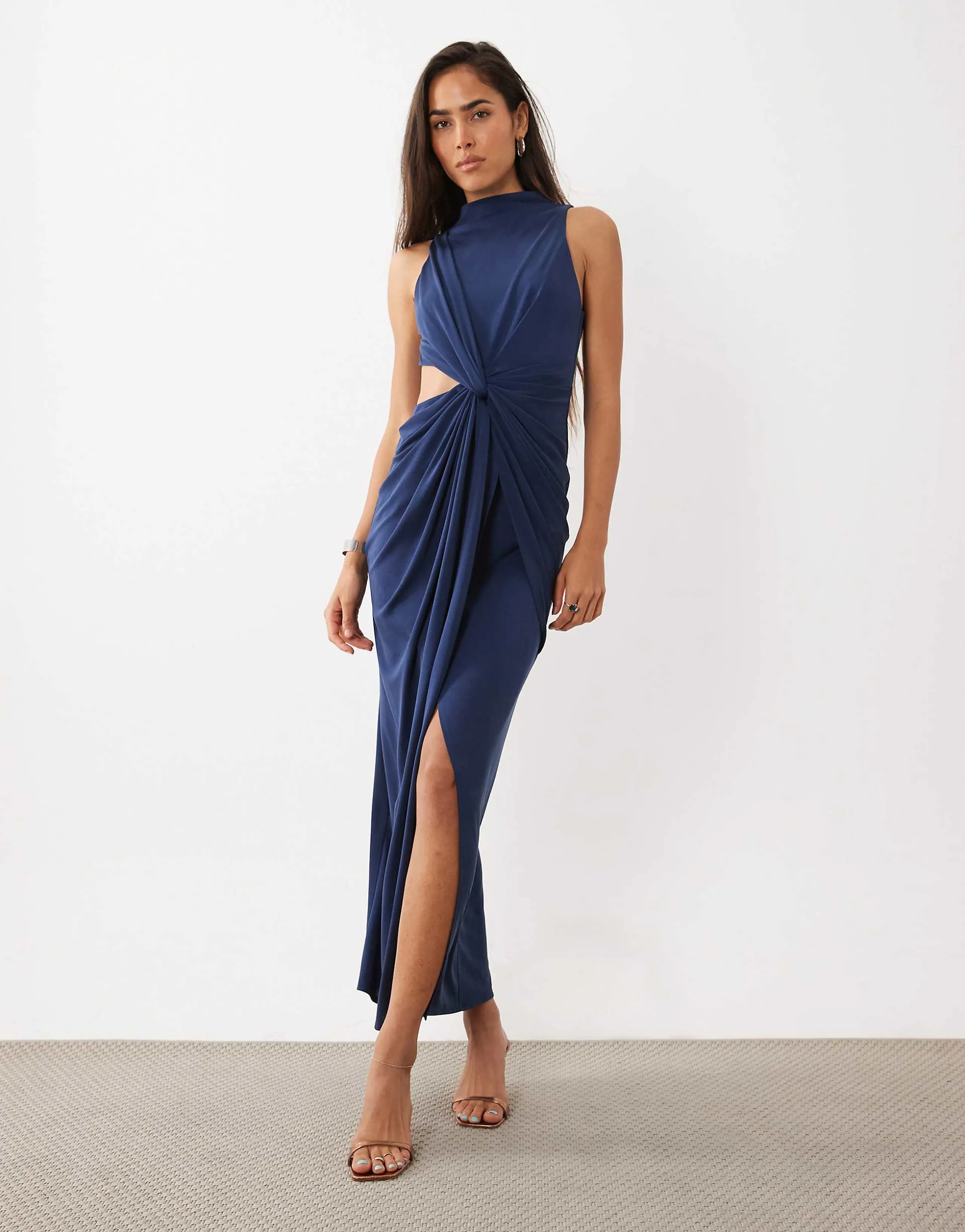 ASOS DESIGN sleeveless maxi dress with cut-out twist detail in navy