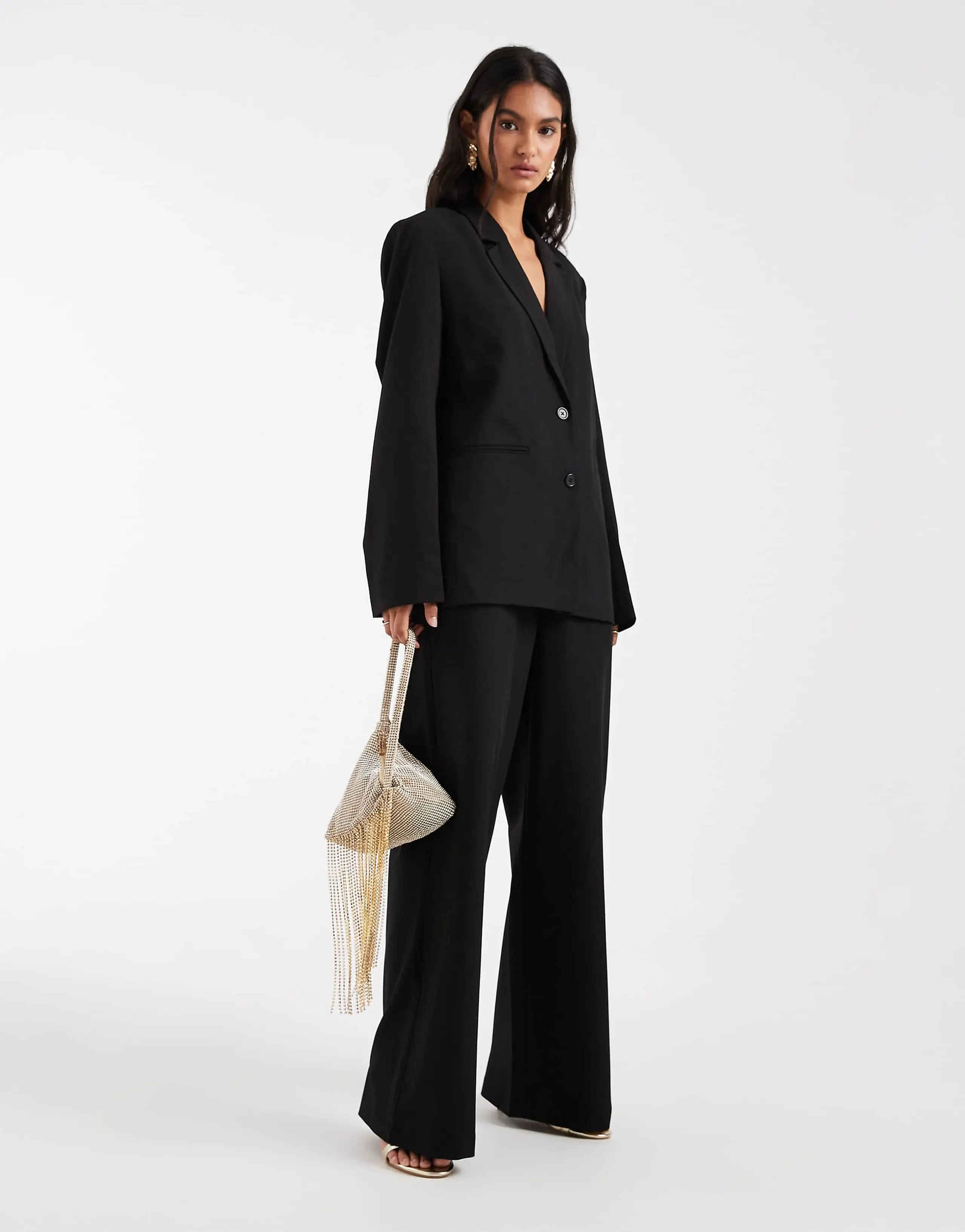 PIECES wide leg tie waist tailored pants in black - part of a set