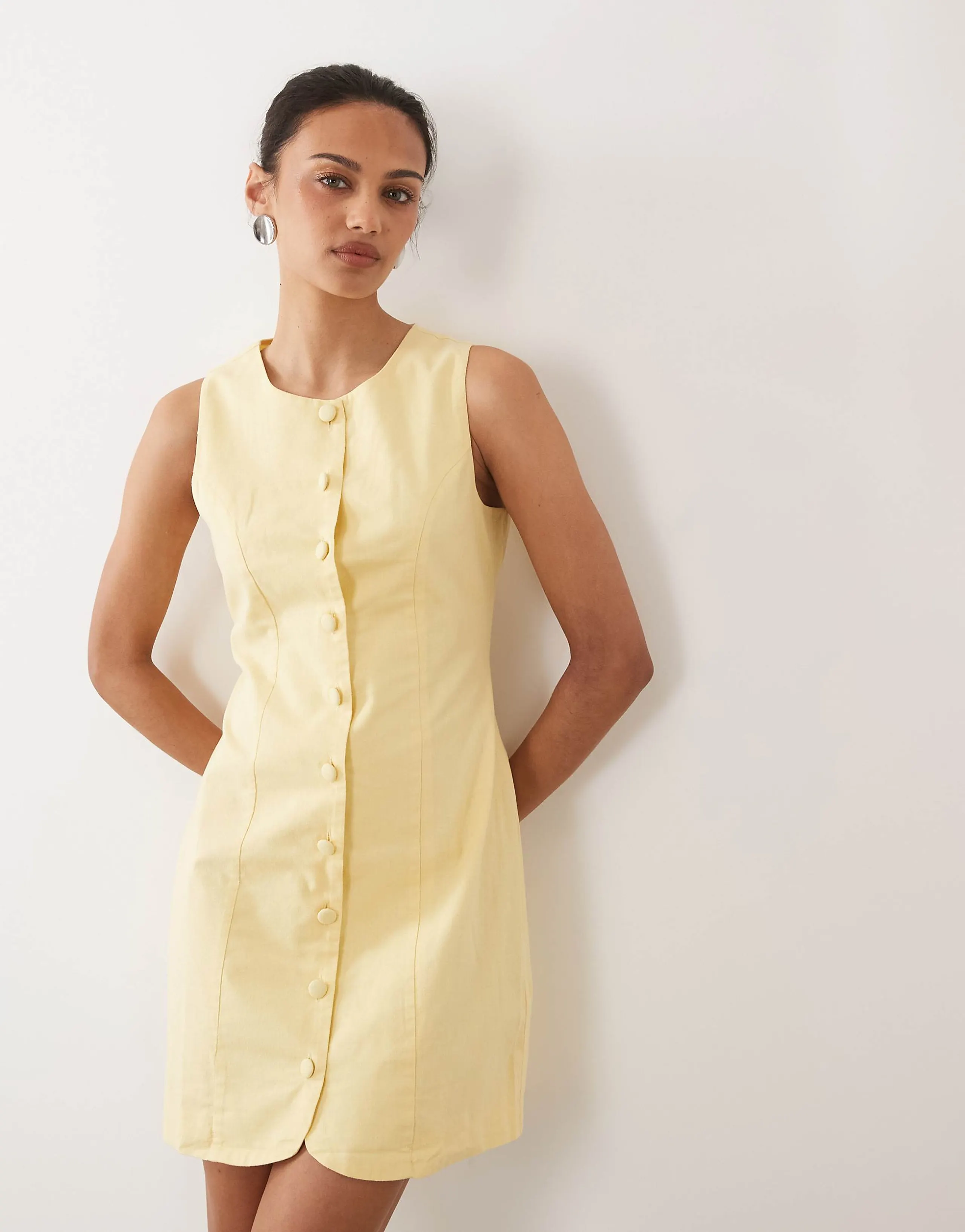 Nobody's Child Polly cotton sleeveless button down mini dress in yellow