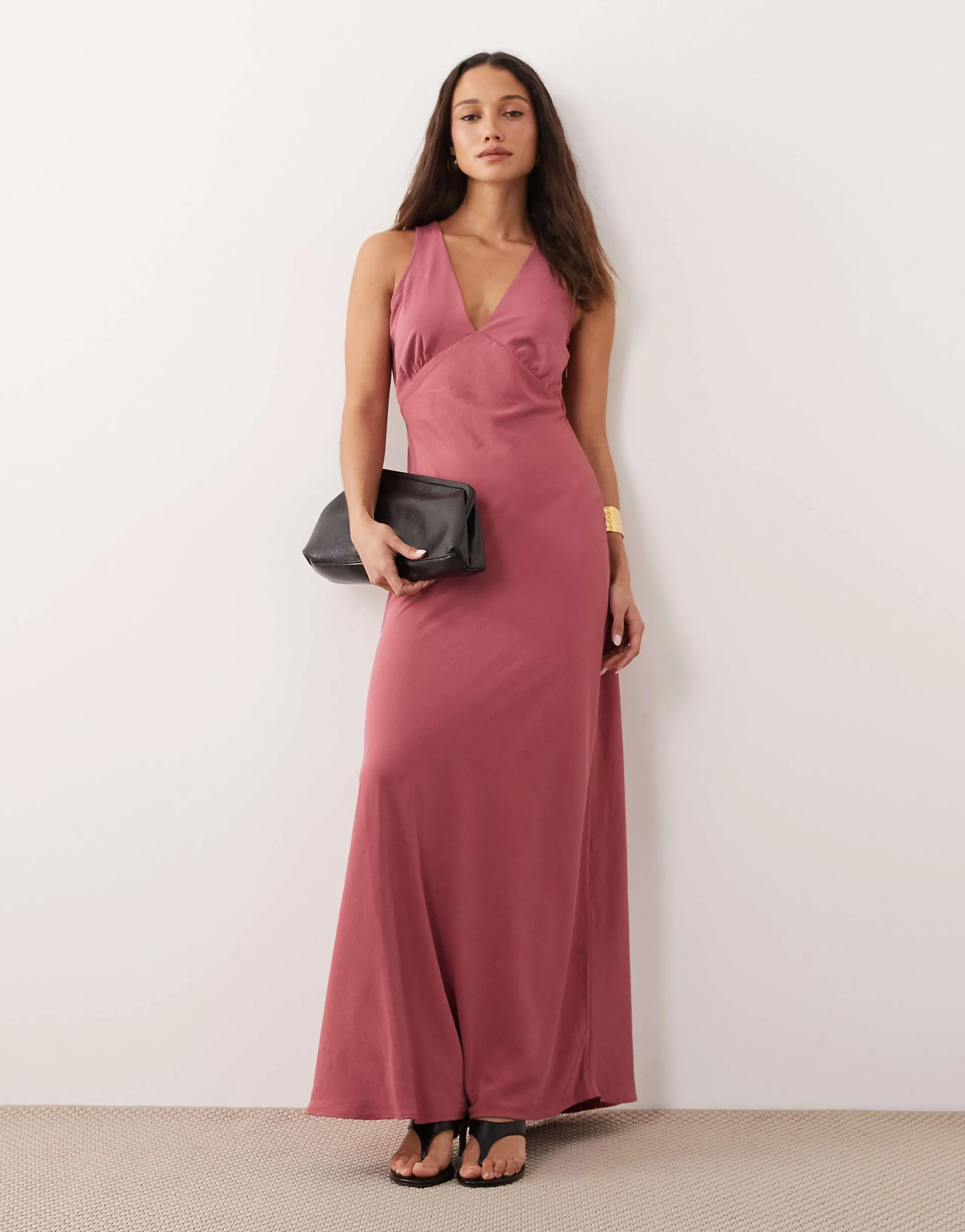 JDY v-neck maxi dress in dusty pink