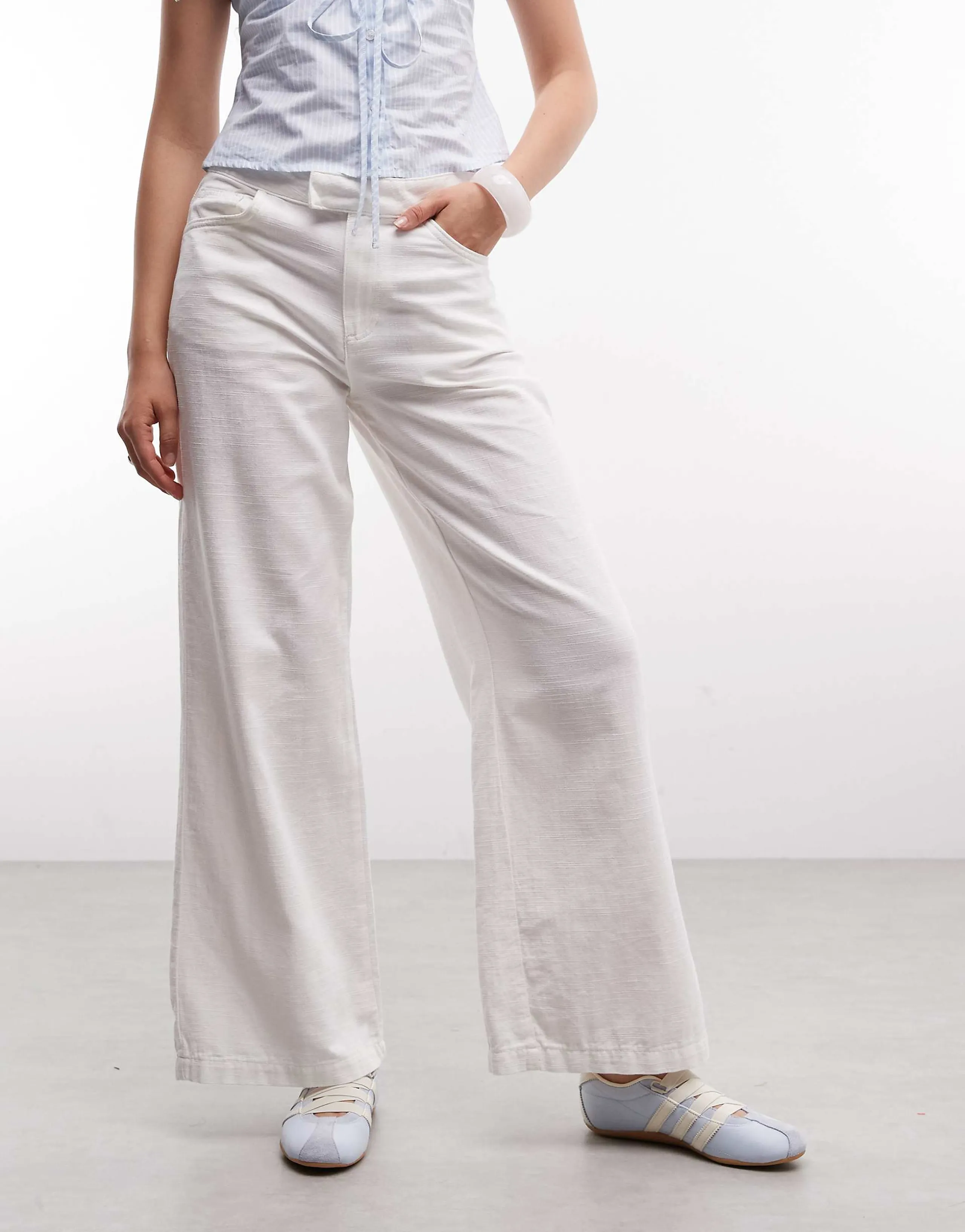 COLLUSION wide leg linen look pants in white