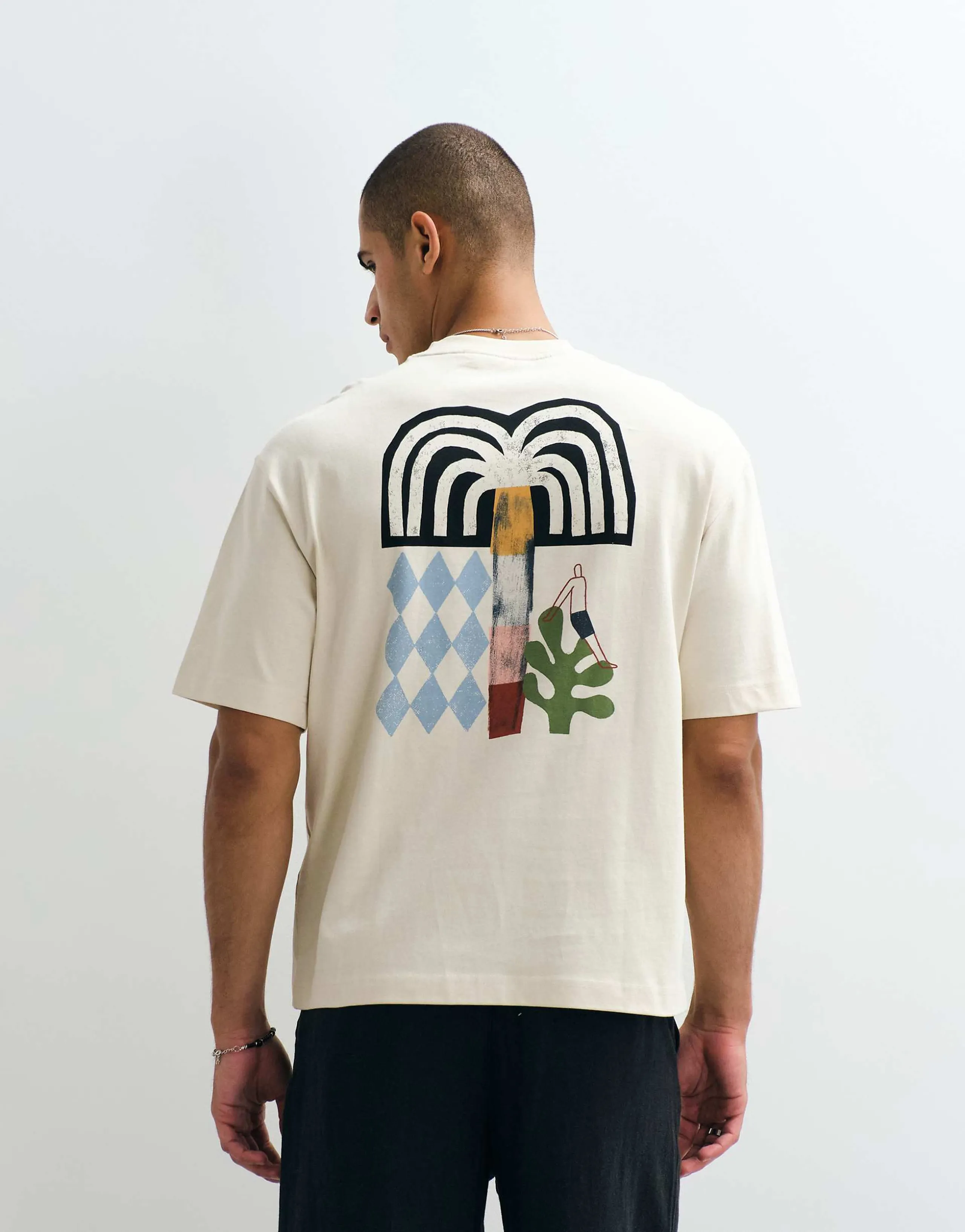Selected X Mduzeh heavyweight T-shirt with back print in cream