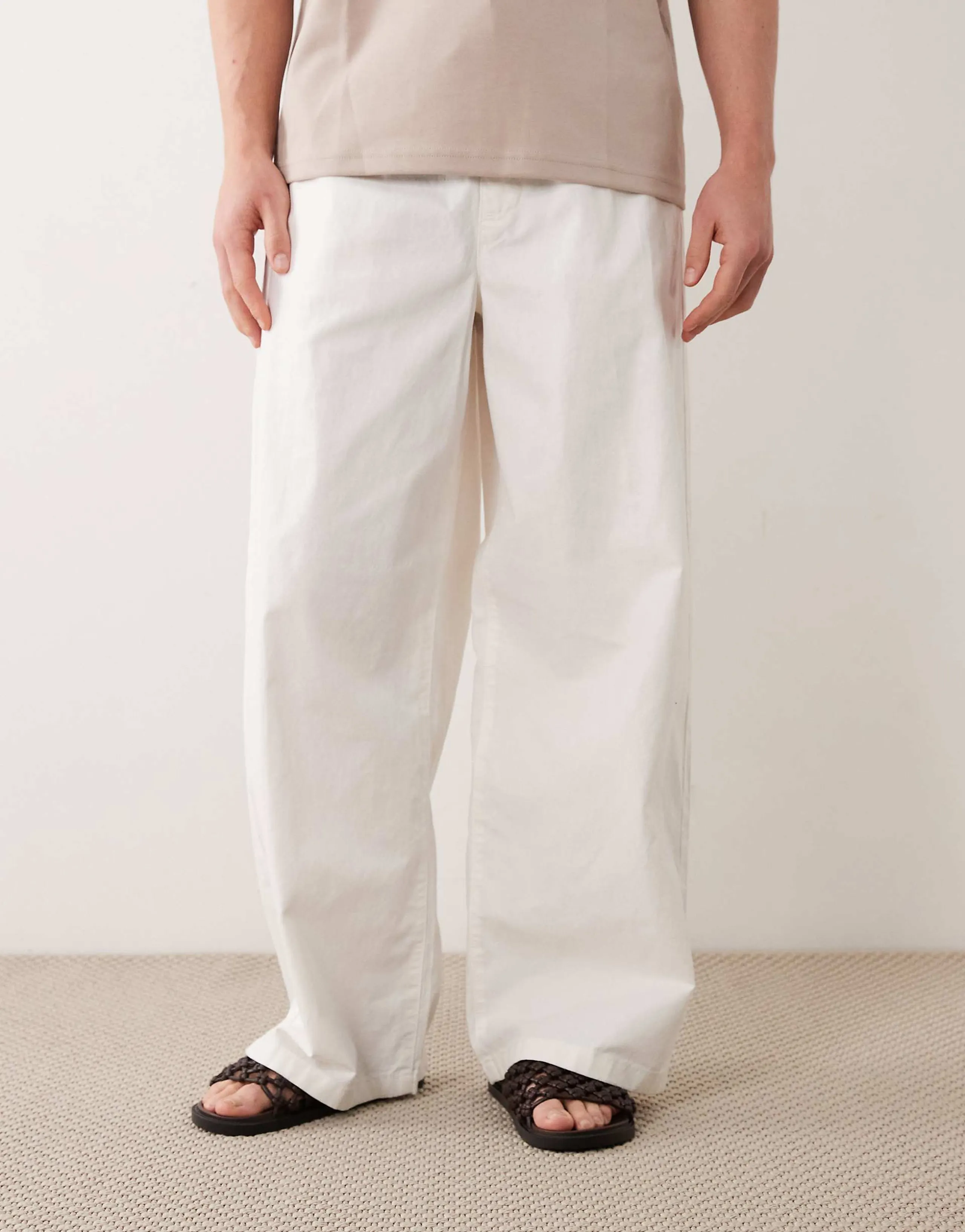 ASOS DESIGN loose linen blend pants in white