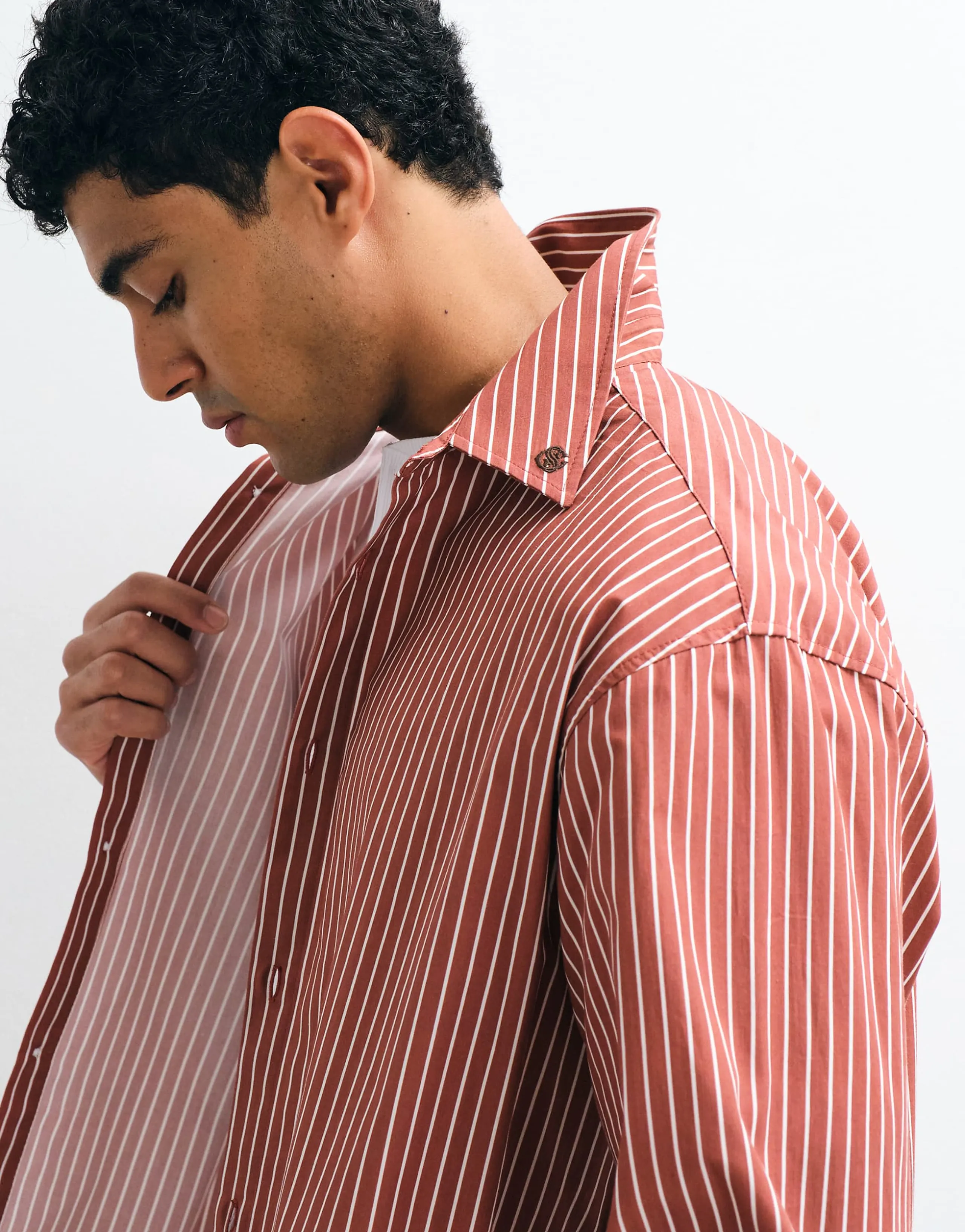 ASOS DESIGN boxy oversized striped shirt with placement prints in red