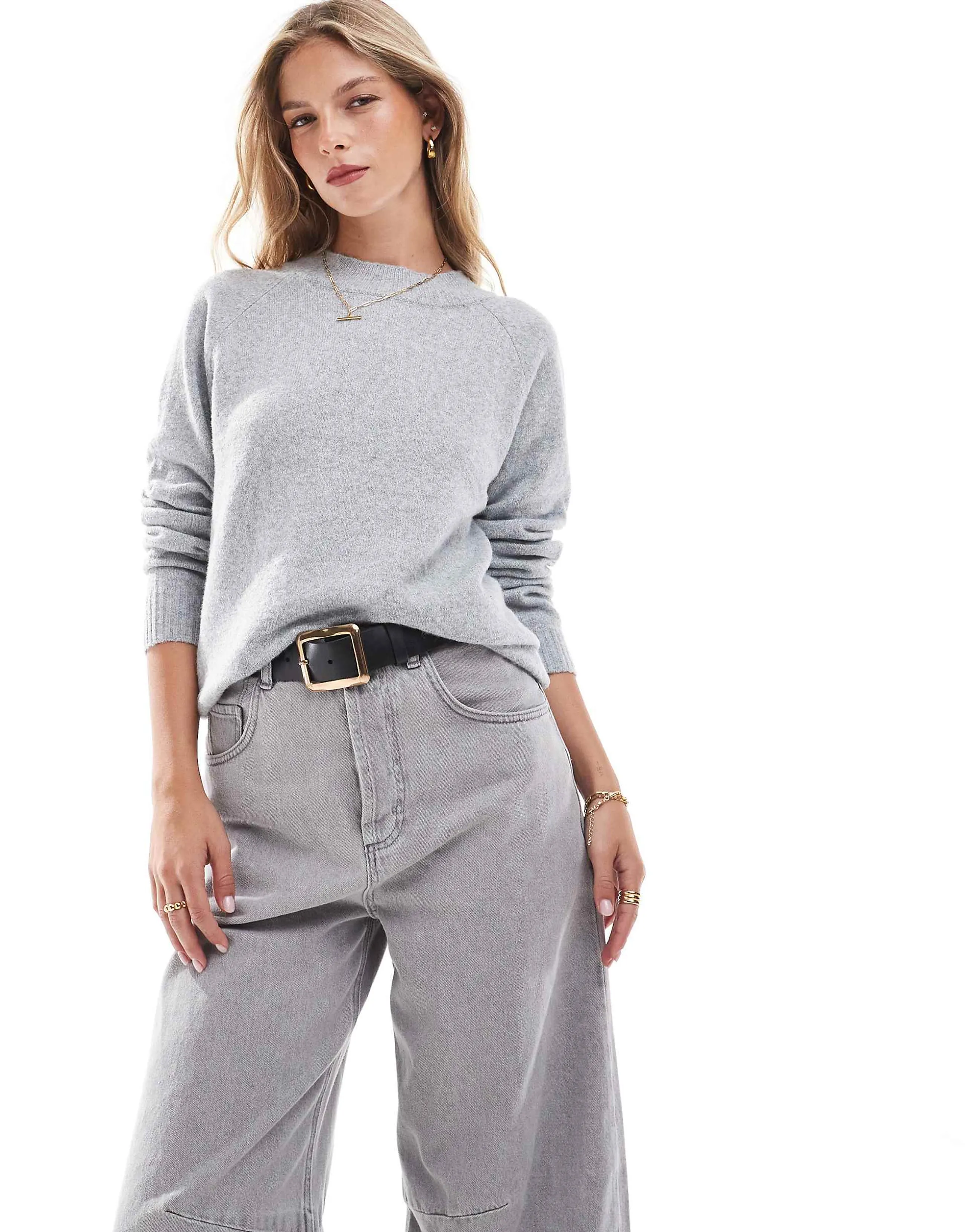 Vero Moda round neck sweater in light gray
