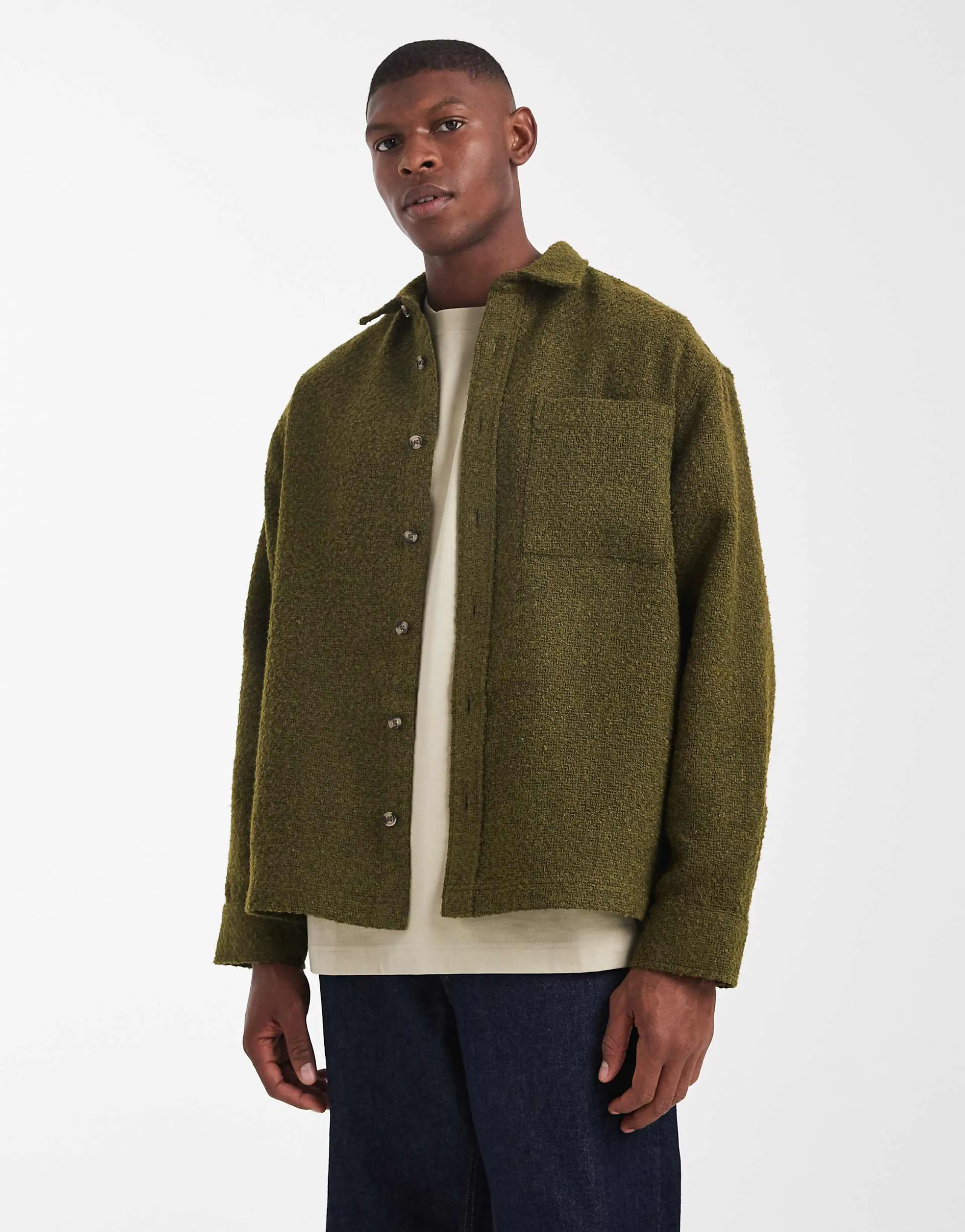ASOS DESIGN oversized textured shirt in moss green