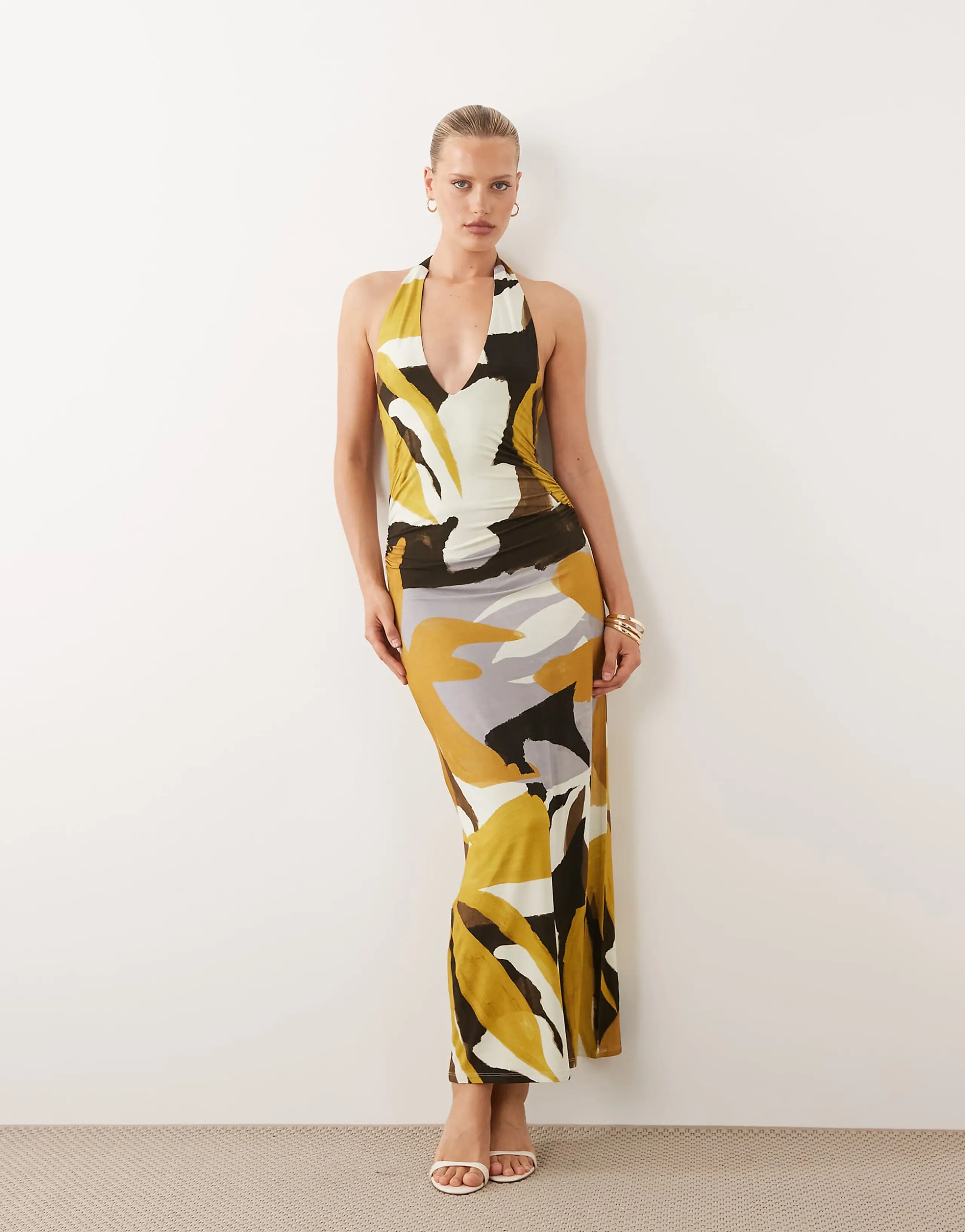 ASOS DESIGN tie back halter midi dress in abstract print