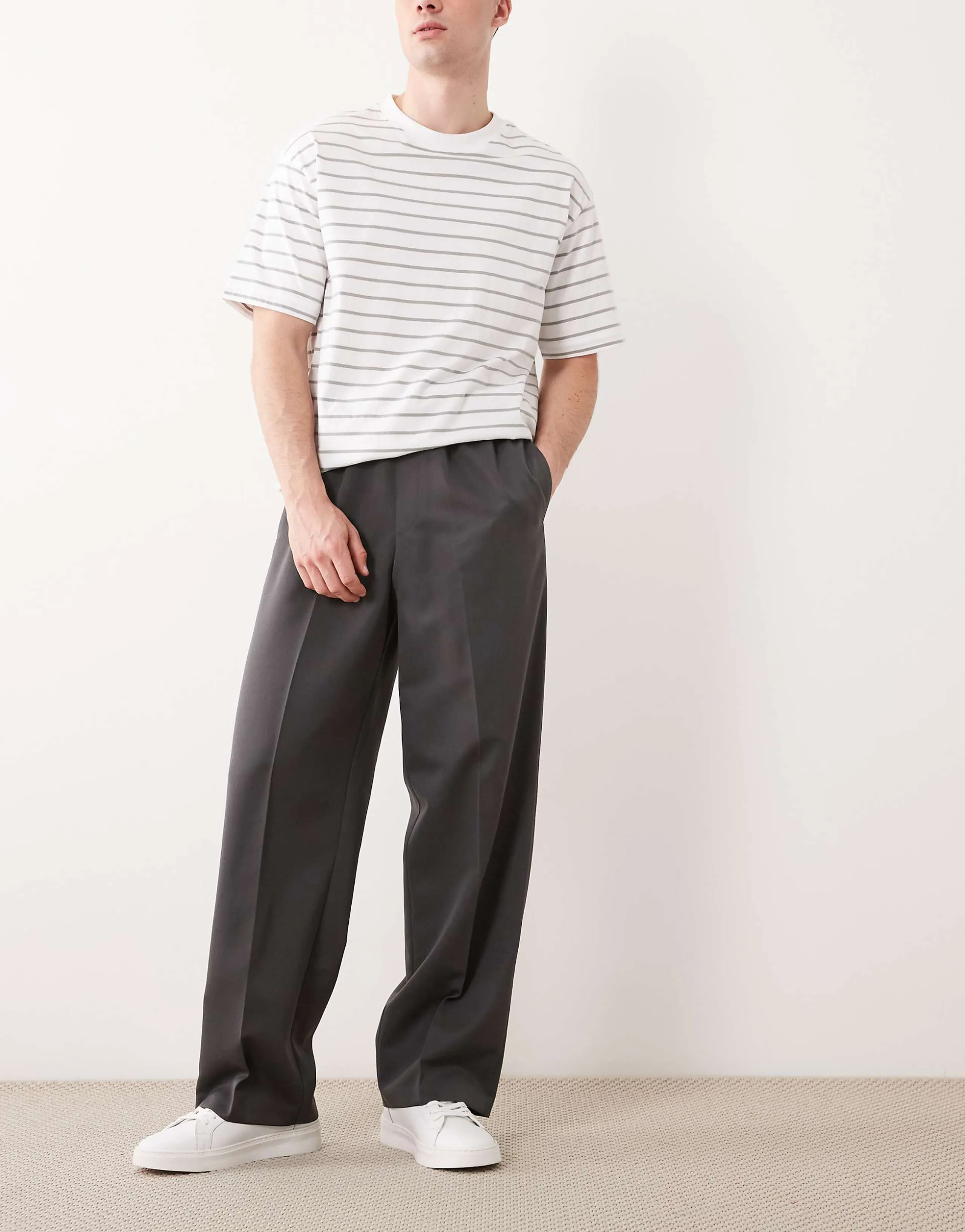ASOS DESIGN tailored pull on wide leg pants in charcoal