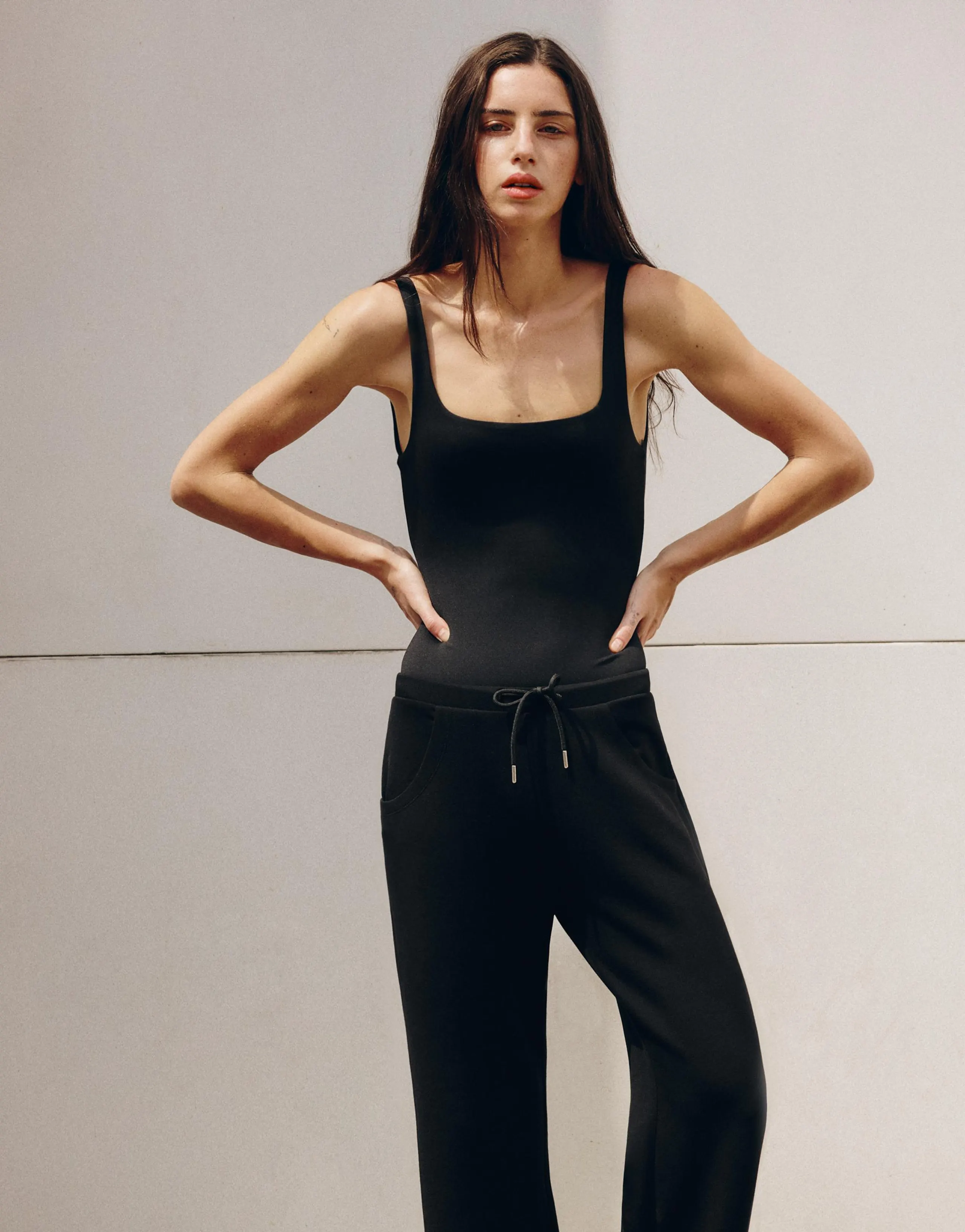 STRETCH BODYSUIT WITH SQUARE NECKLINE