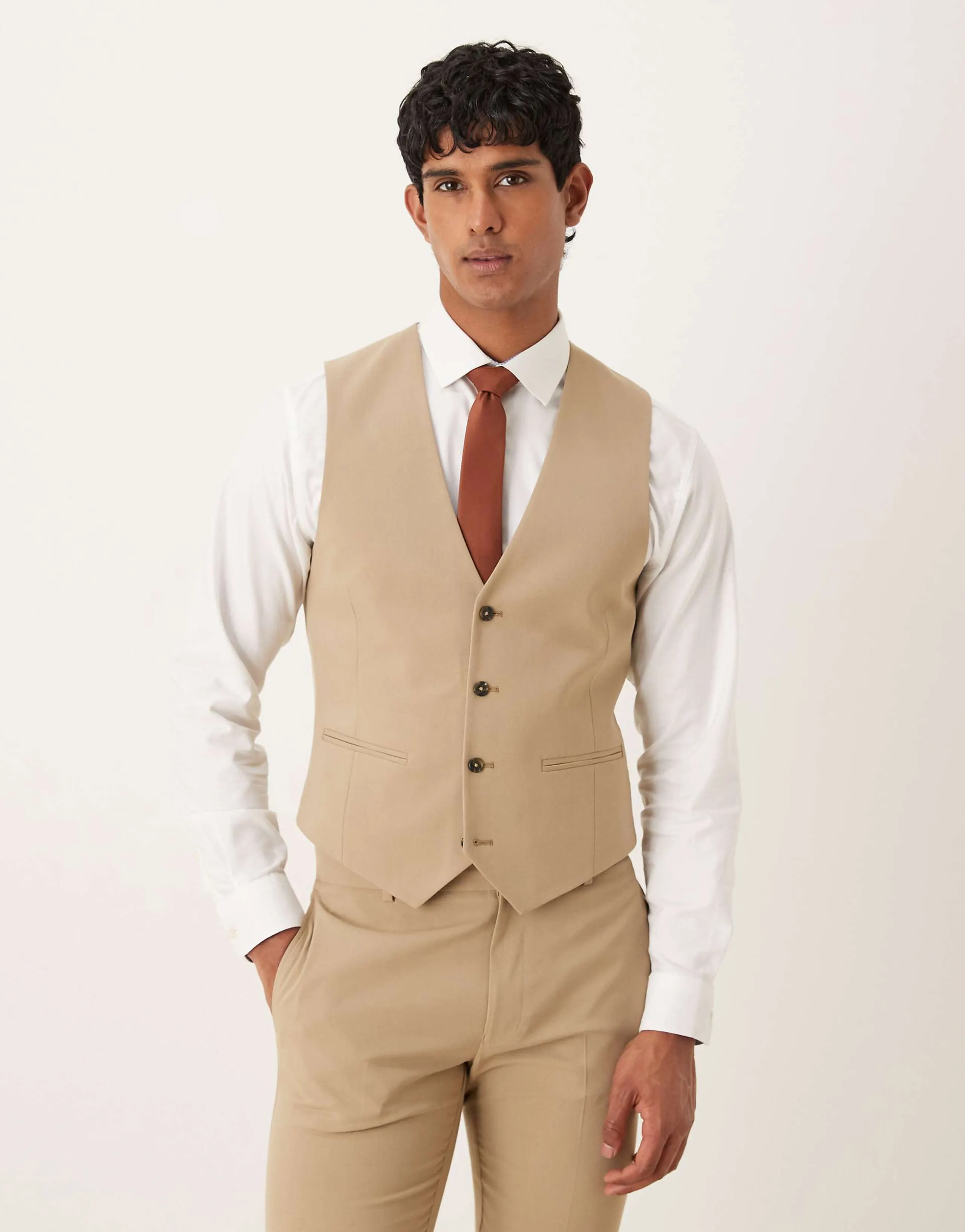 ASOS DESIGN skinny suit vest in beige