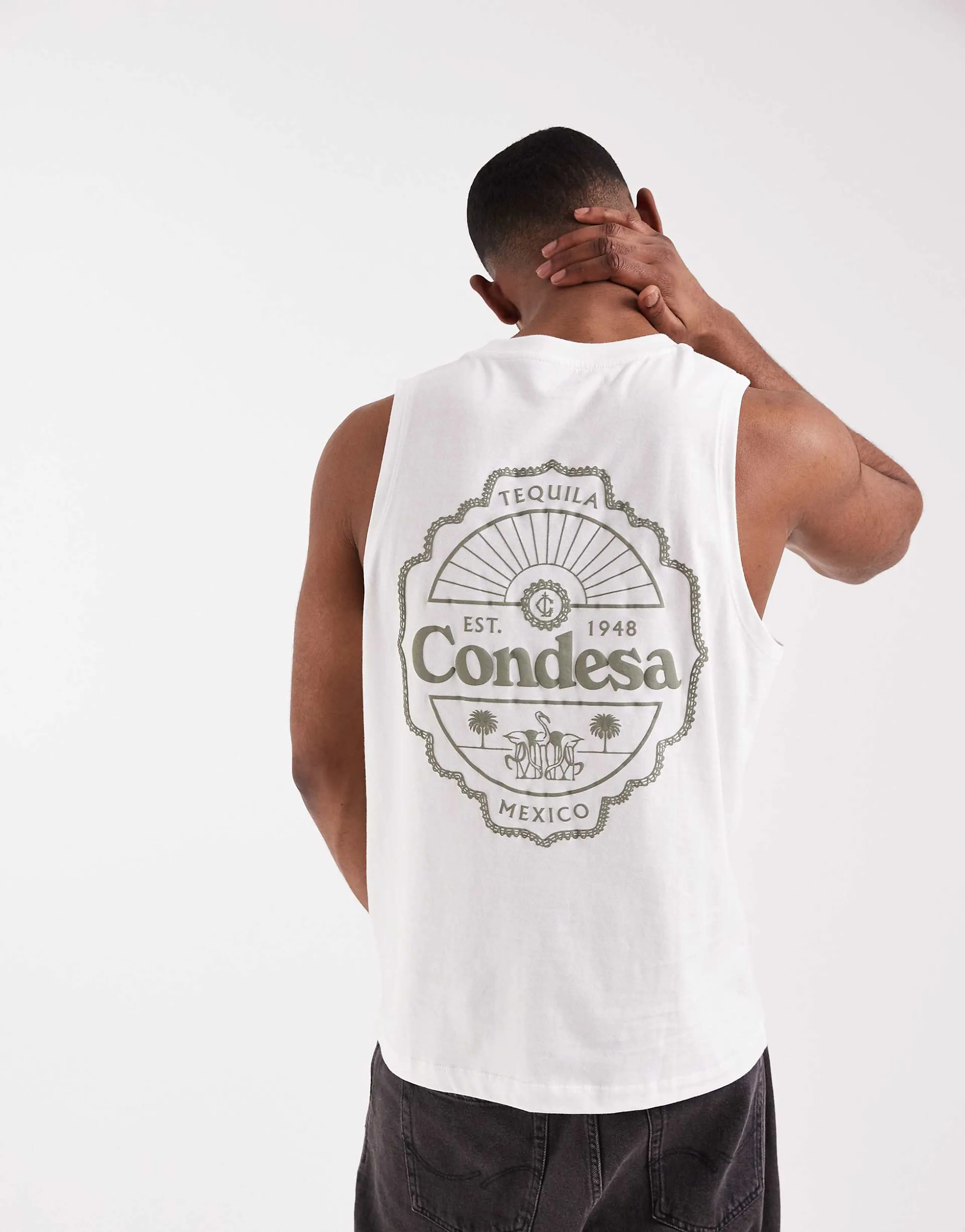 ASOS DESIGN relaxed tank with tequila puff print in white