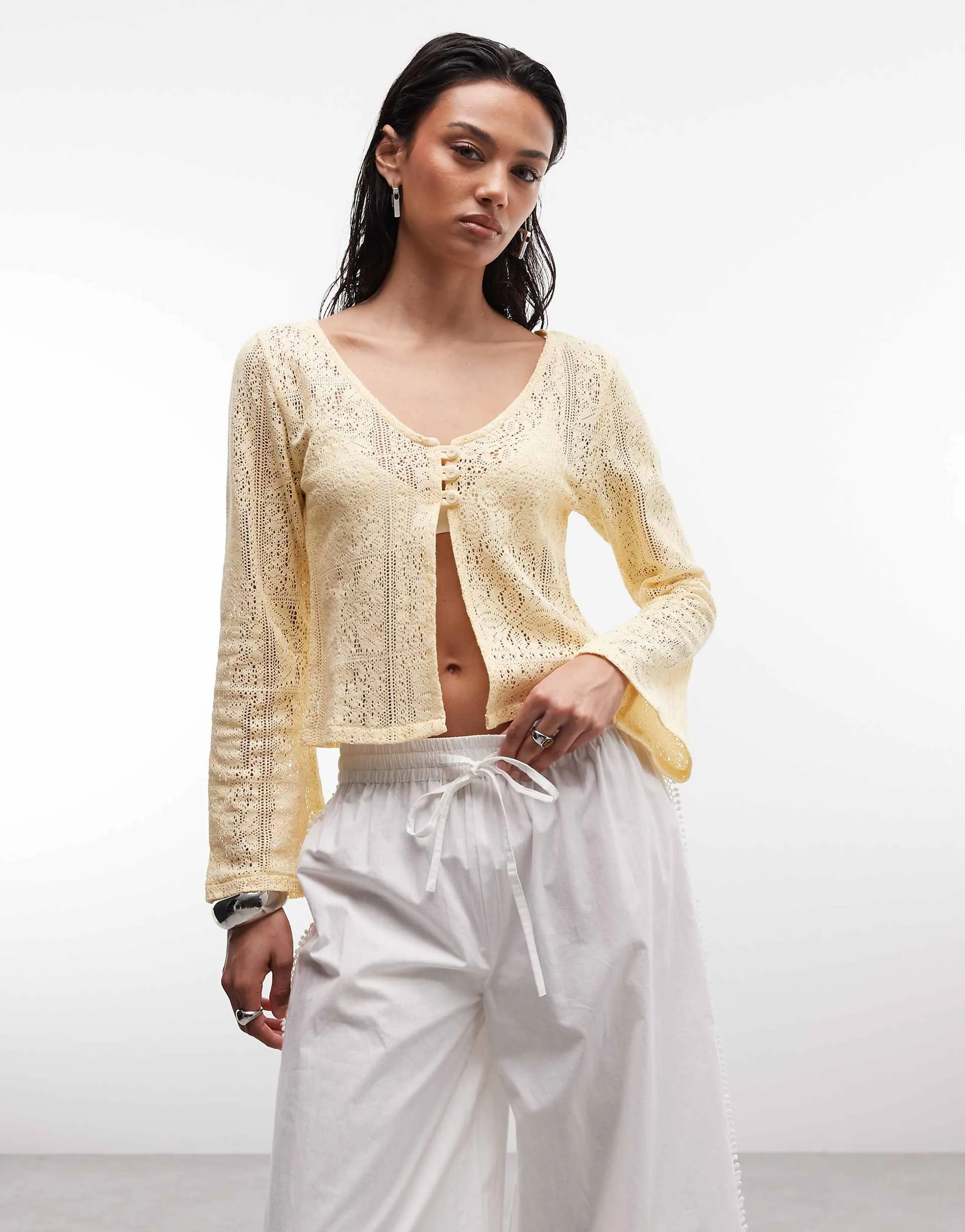 Reclaimed Vintage crochet cardigan in buttermilk