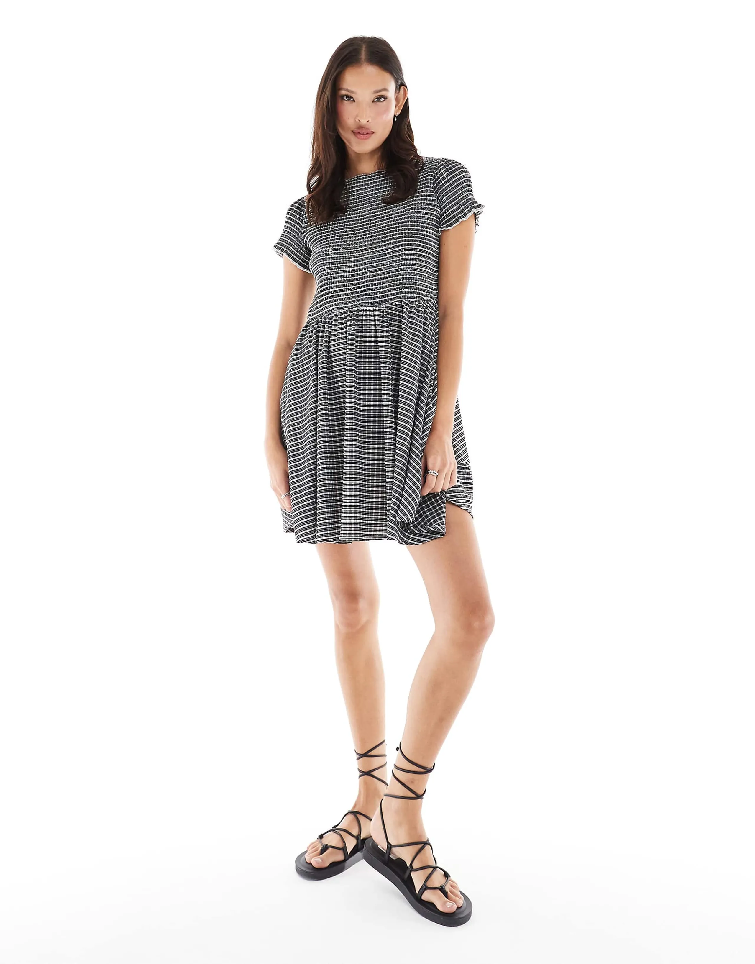 Daisy Street mini smock dress in black plaid
