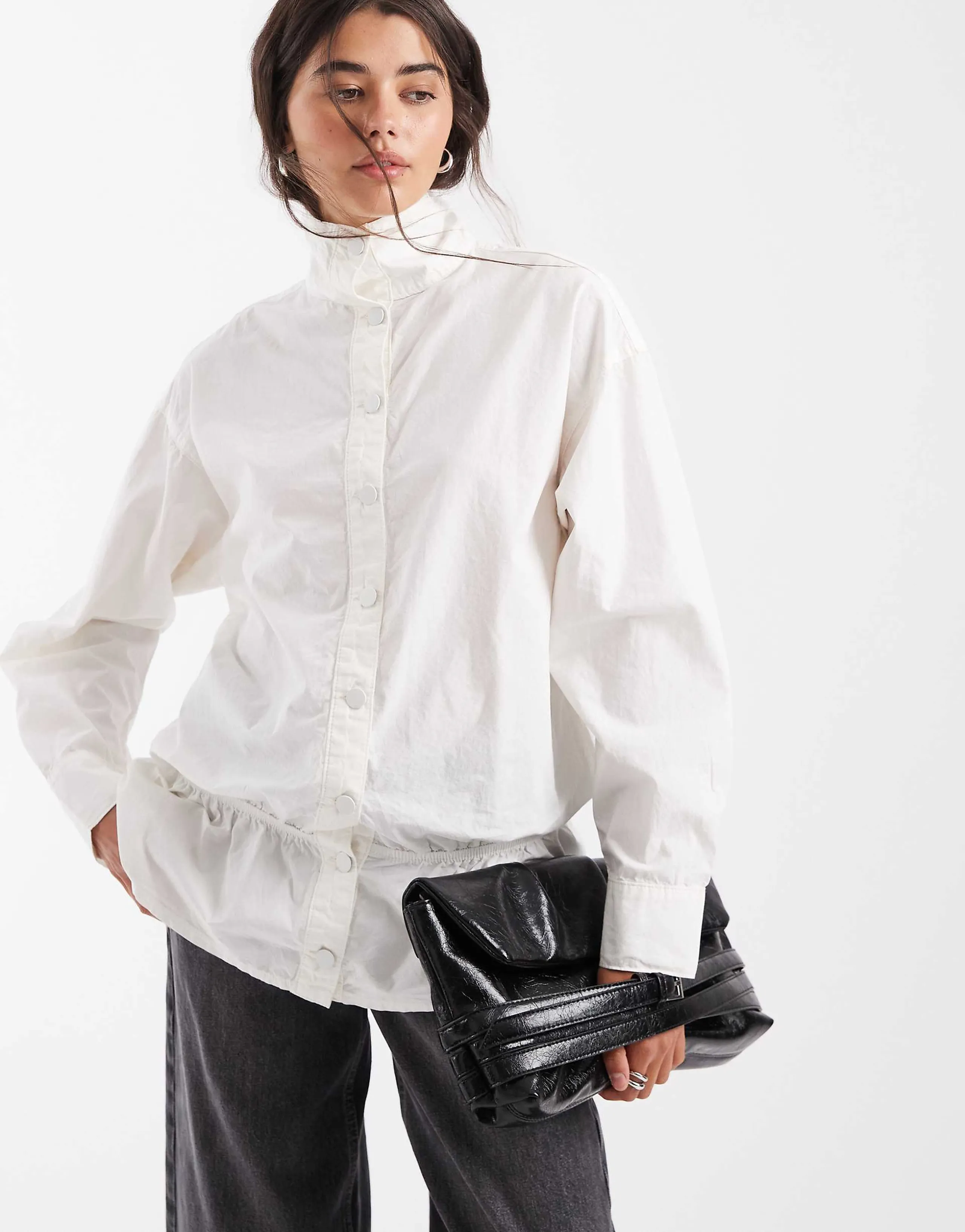ASOS DESIGN funnel neck peplum jacket in ivory