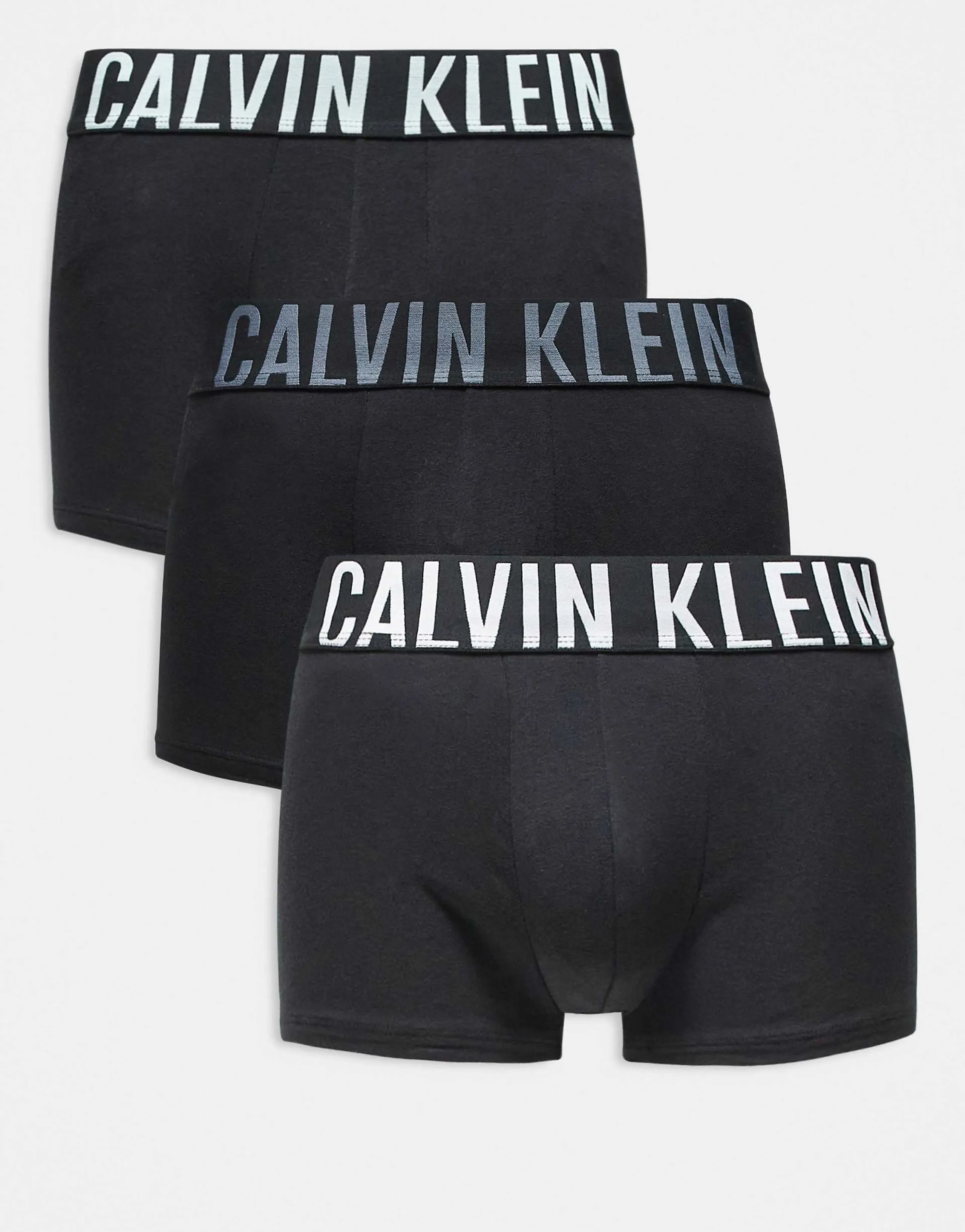 Calvin Klein Intense Power 3-pack cotton trunks in black with gray logo waistbands