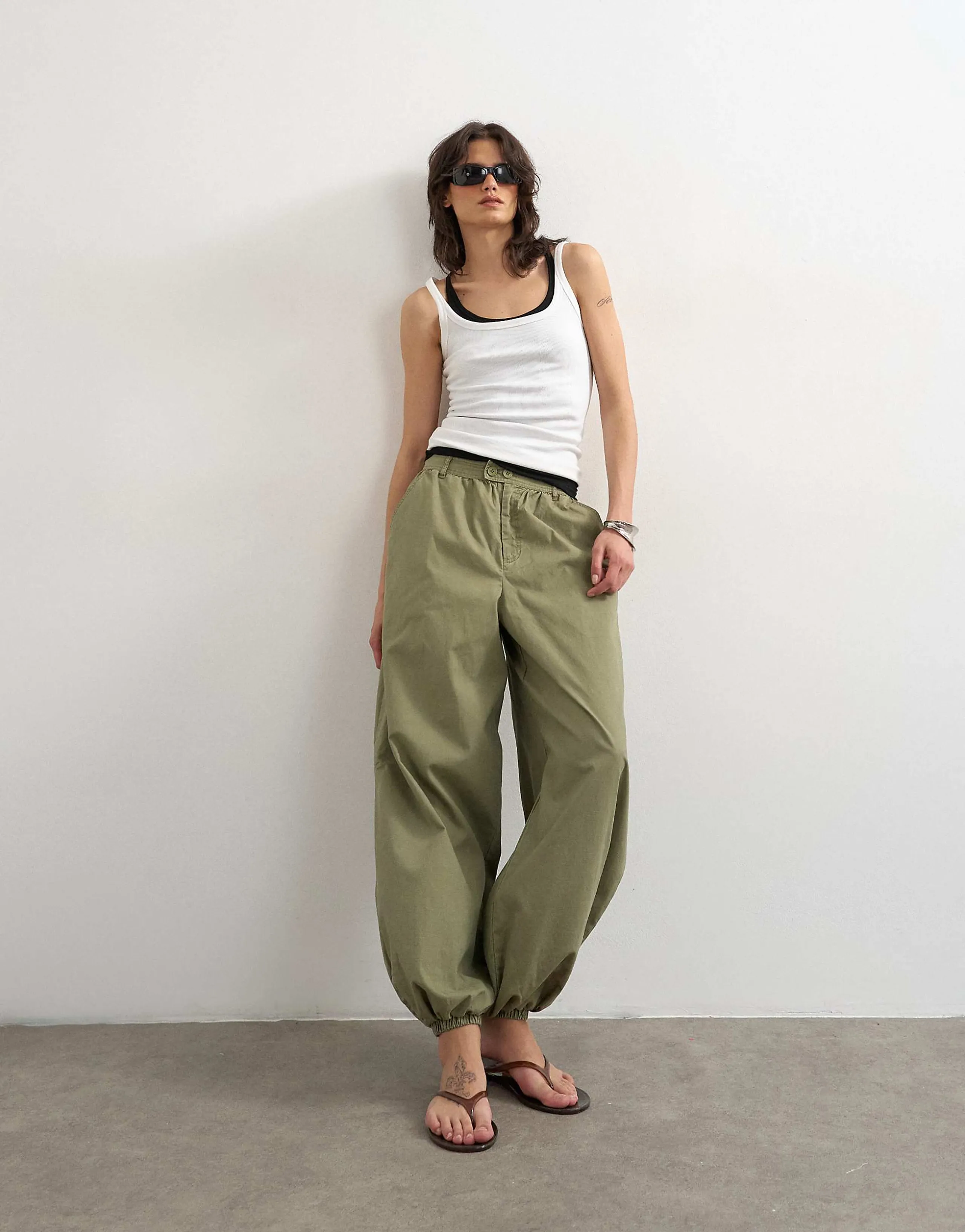 Topshop balloon ripstop cargo pants in khaki