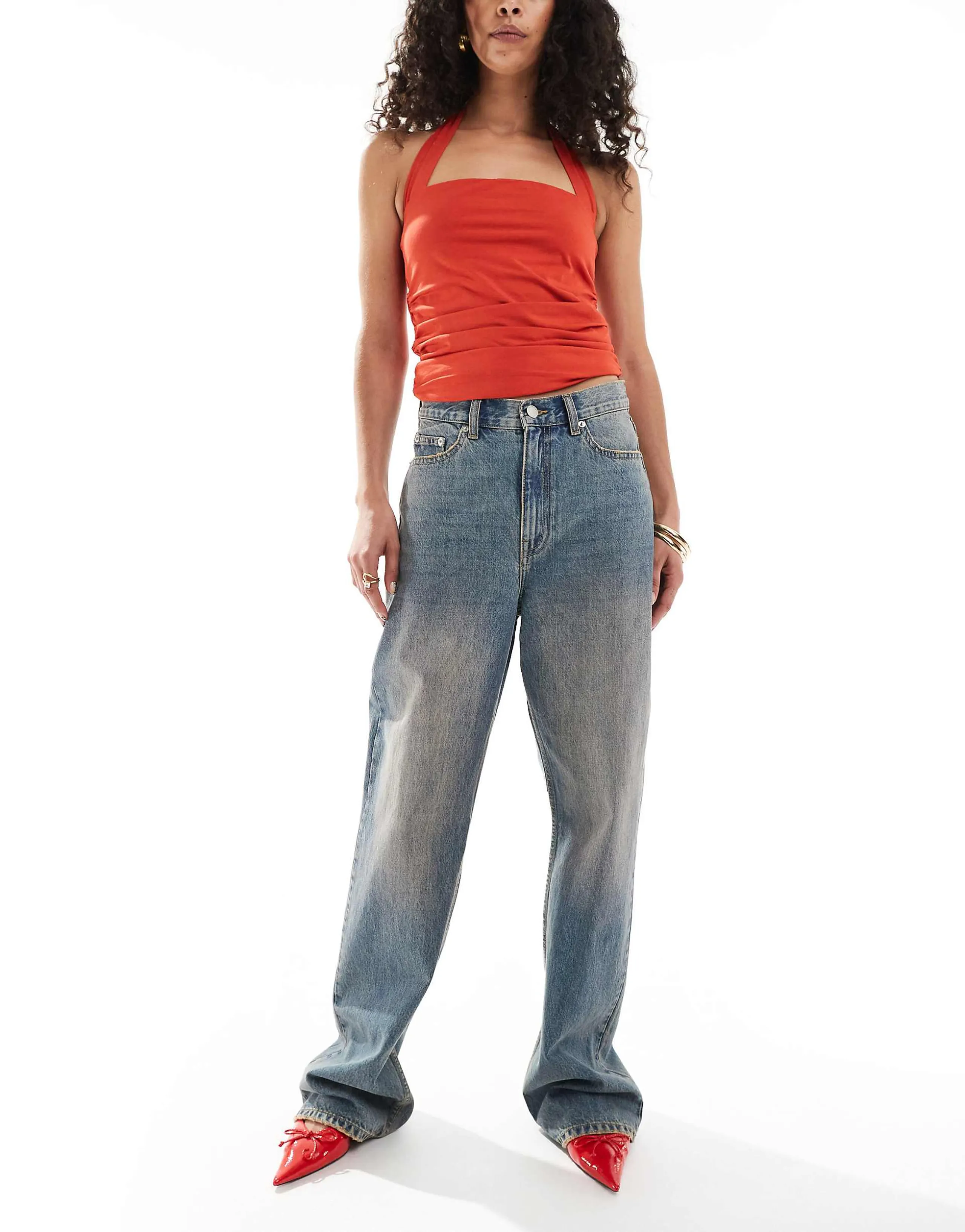 Dr Denim Echo regular fit straight leg in stray sky/peach distressed wash