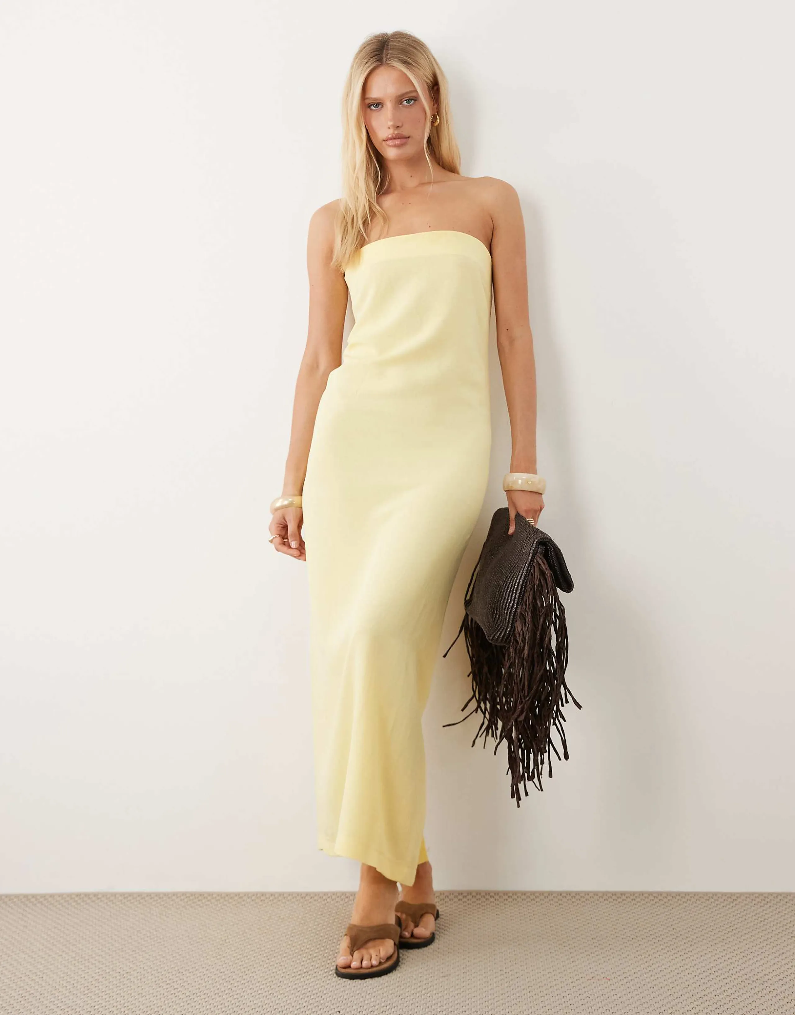 ASOS DESIGN linen blend column maxi dress in buttermilk