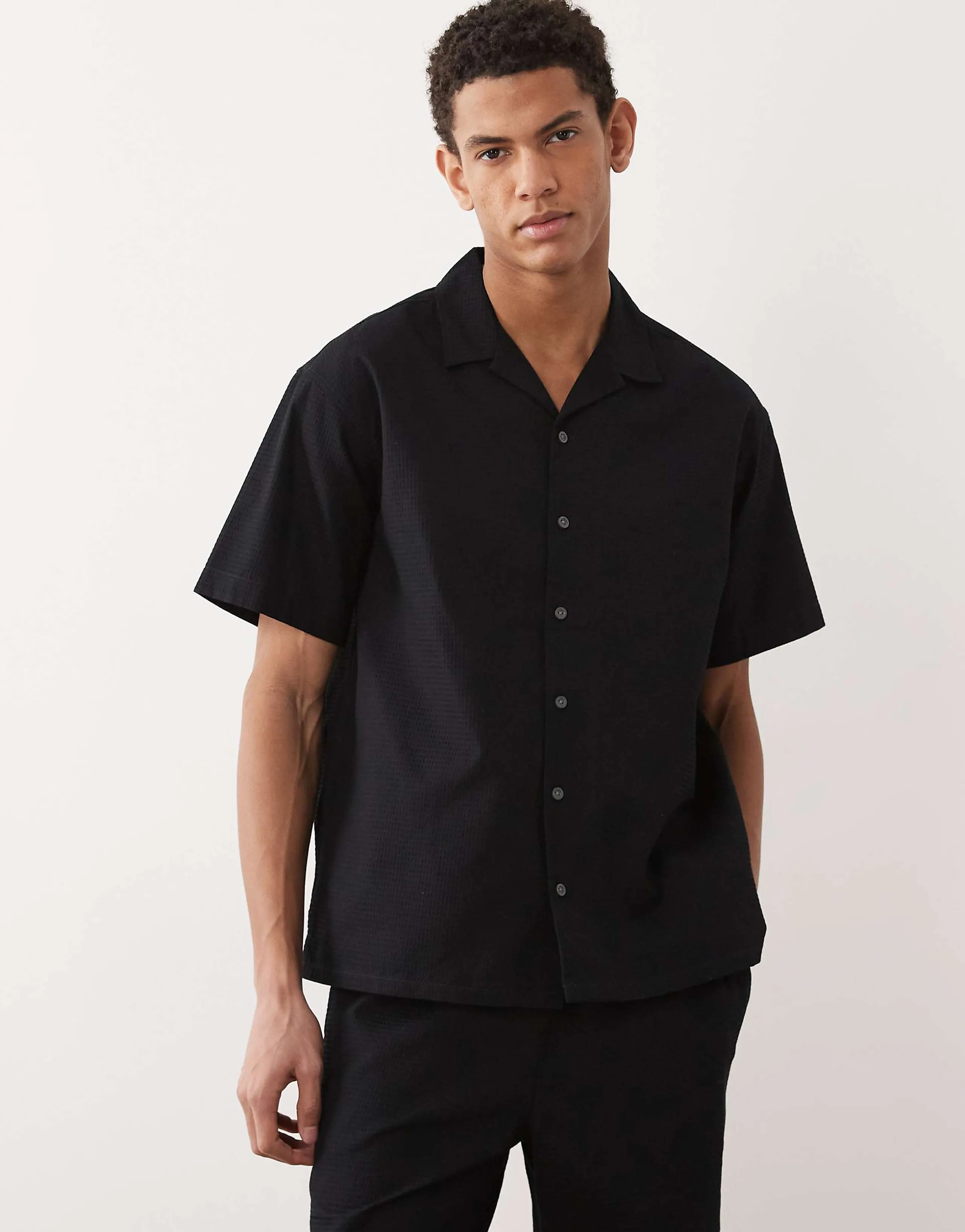 JJ Rebel waffle knit shirt in black - part of a set