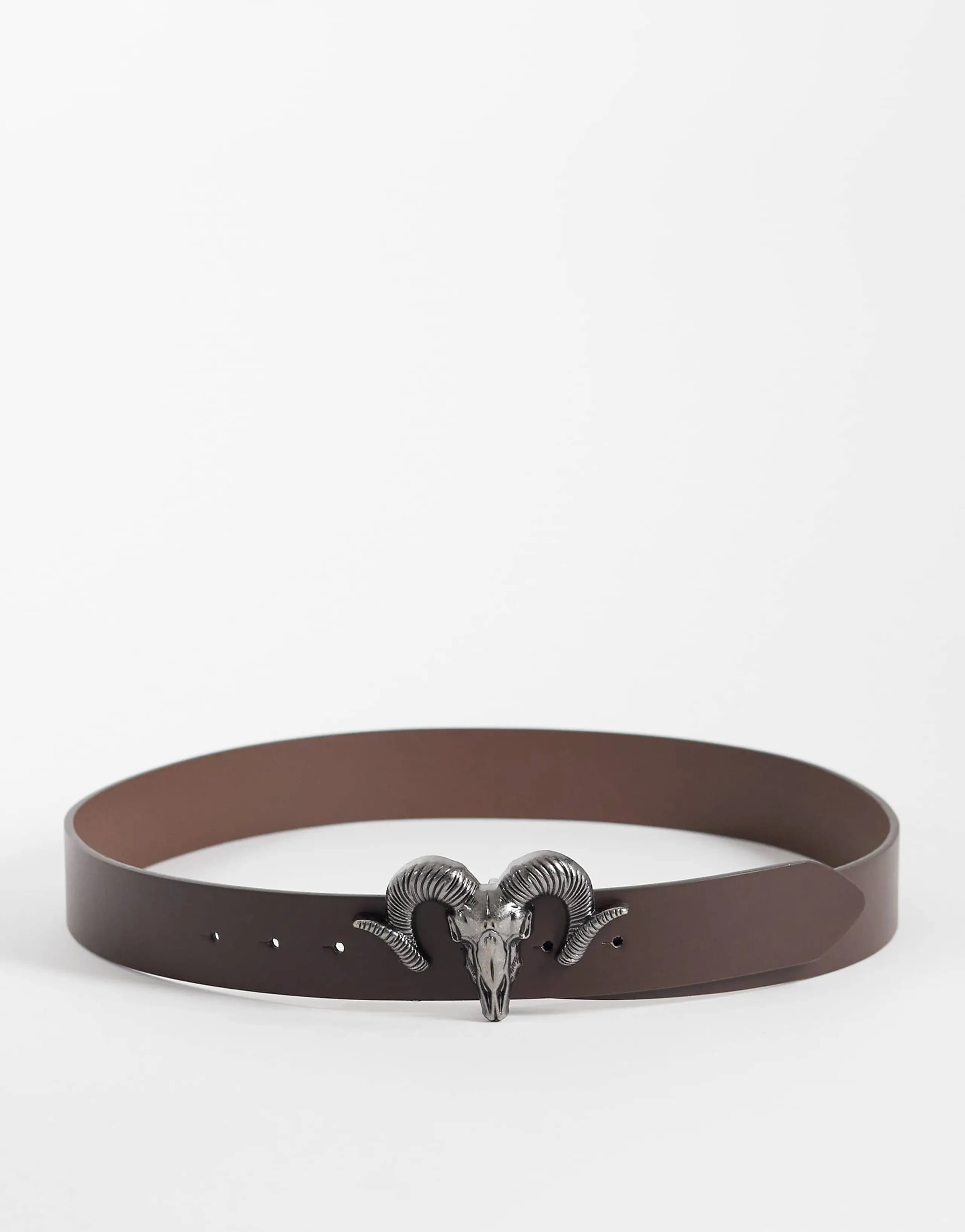 ASOS DESIGN rams head western buckle faux leather belt in brown