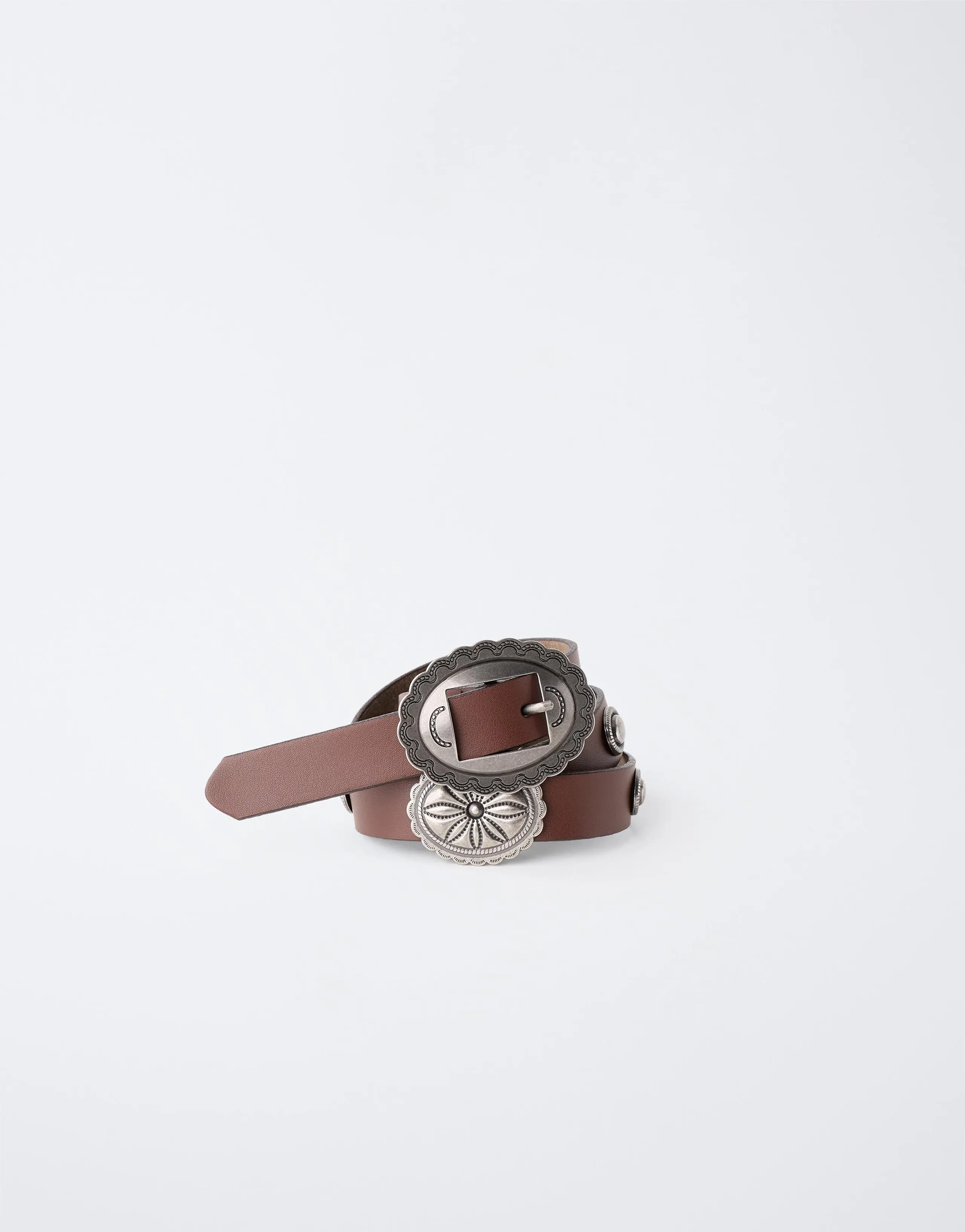 100% LEATHER BELT WITH METALLIC SHAPES