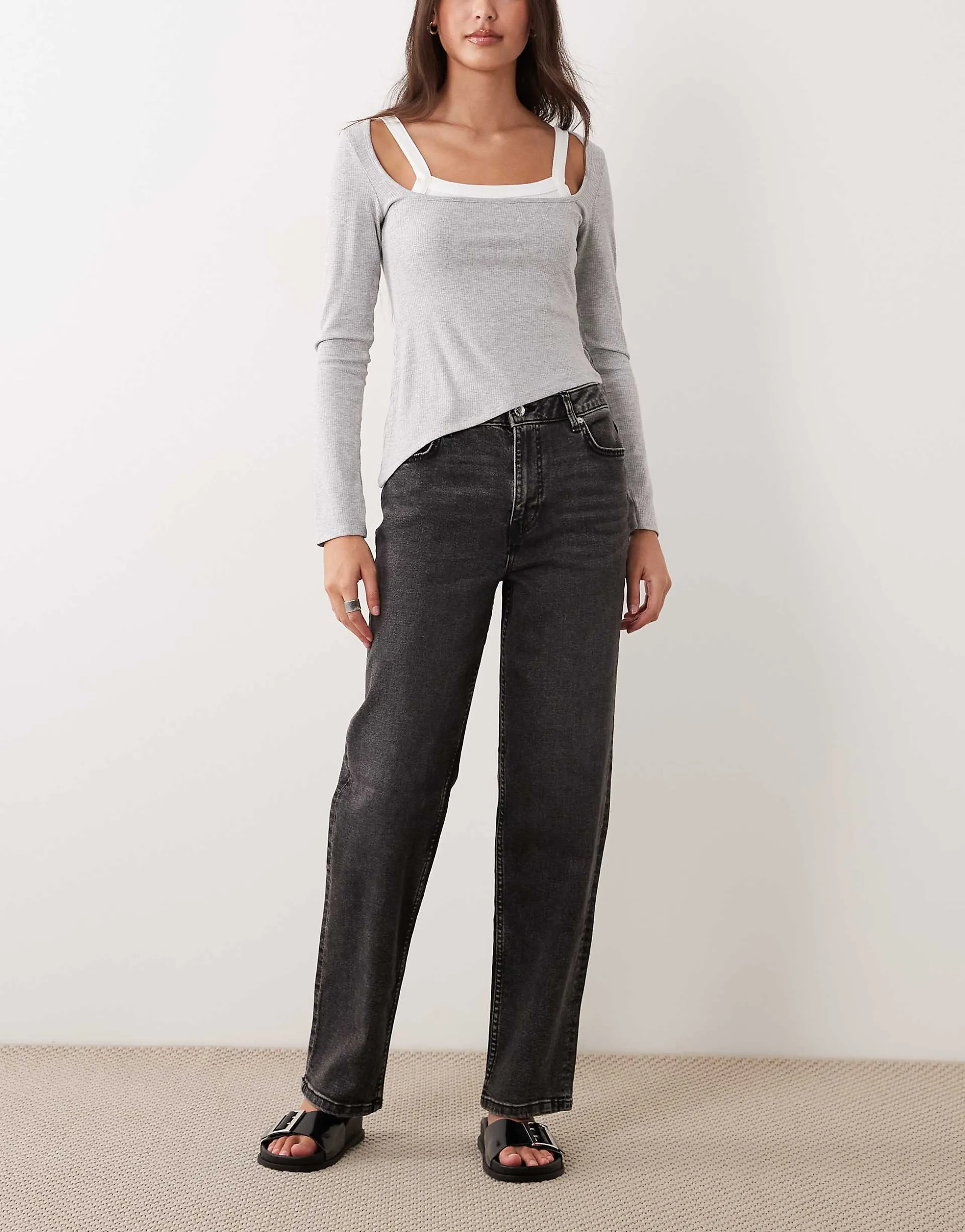 Miss Selfridge straight leg jeans in black wash