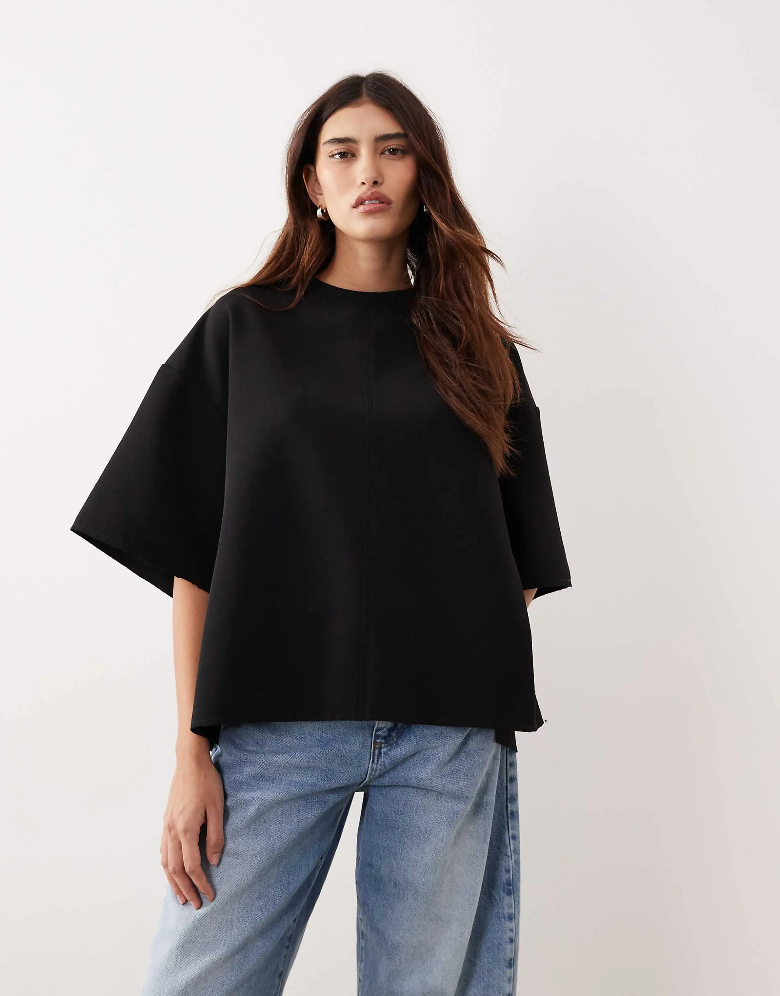 ARRANGE boxy seam top with tie back detail in black
