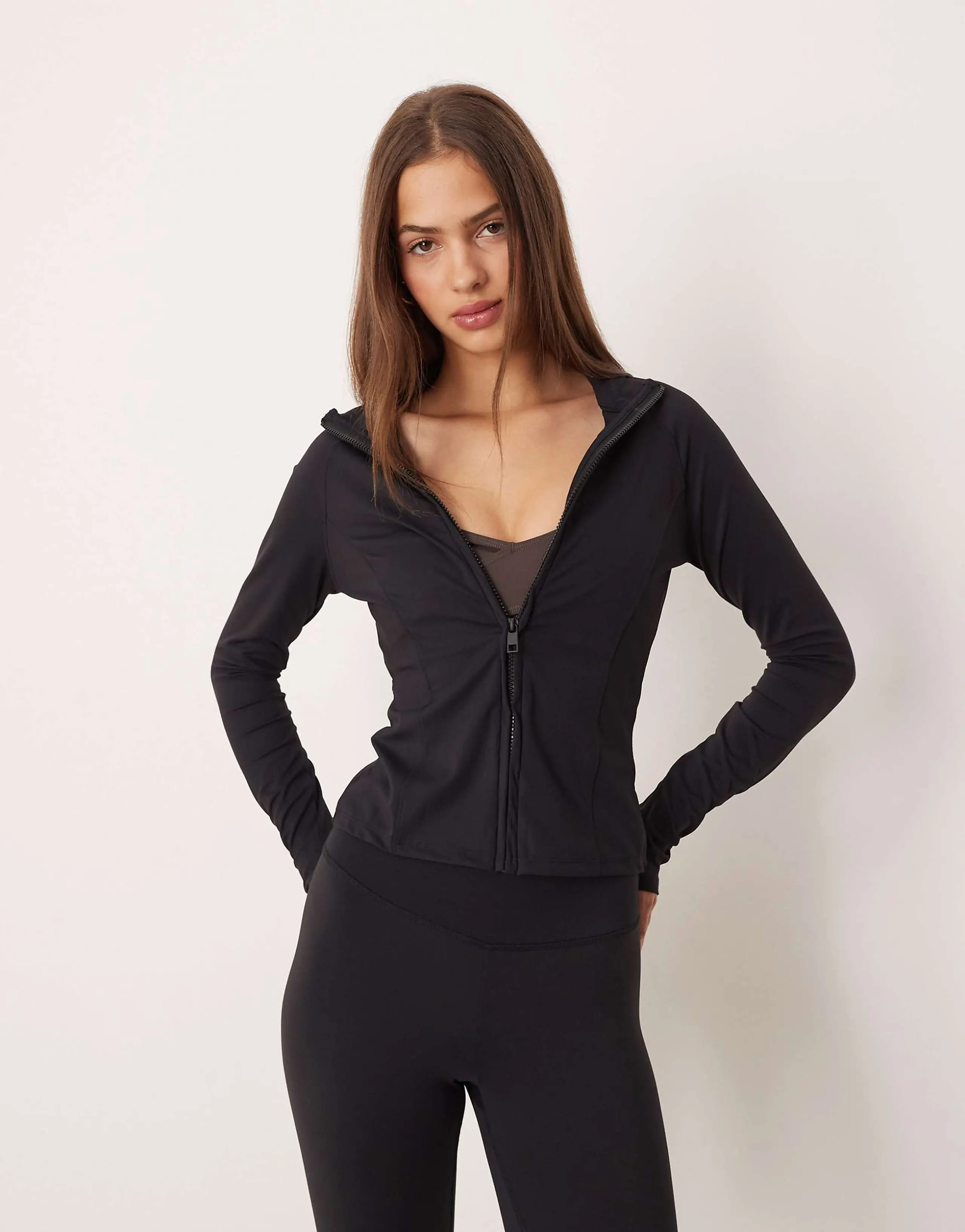 Gina Tricot mix and match yoga athletic seamless zip up jacket in black