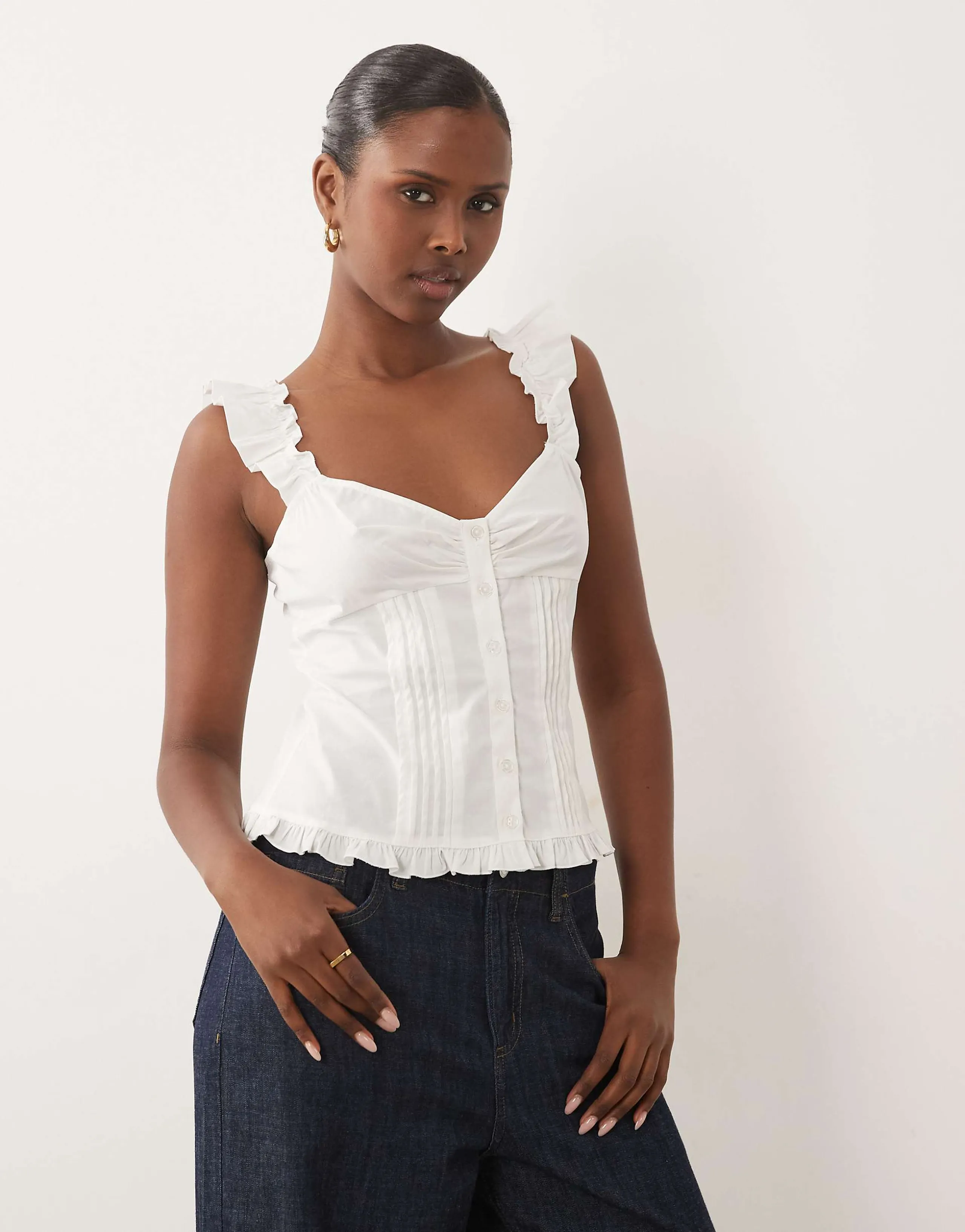 Gina Tricot cotton rich sleeveless corset blouse in white